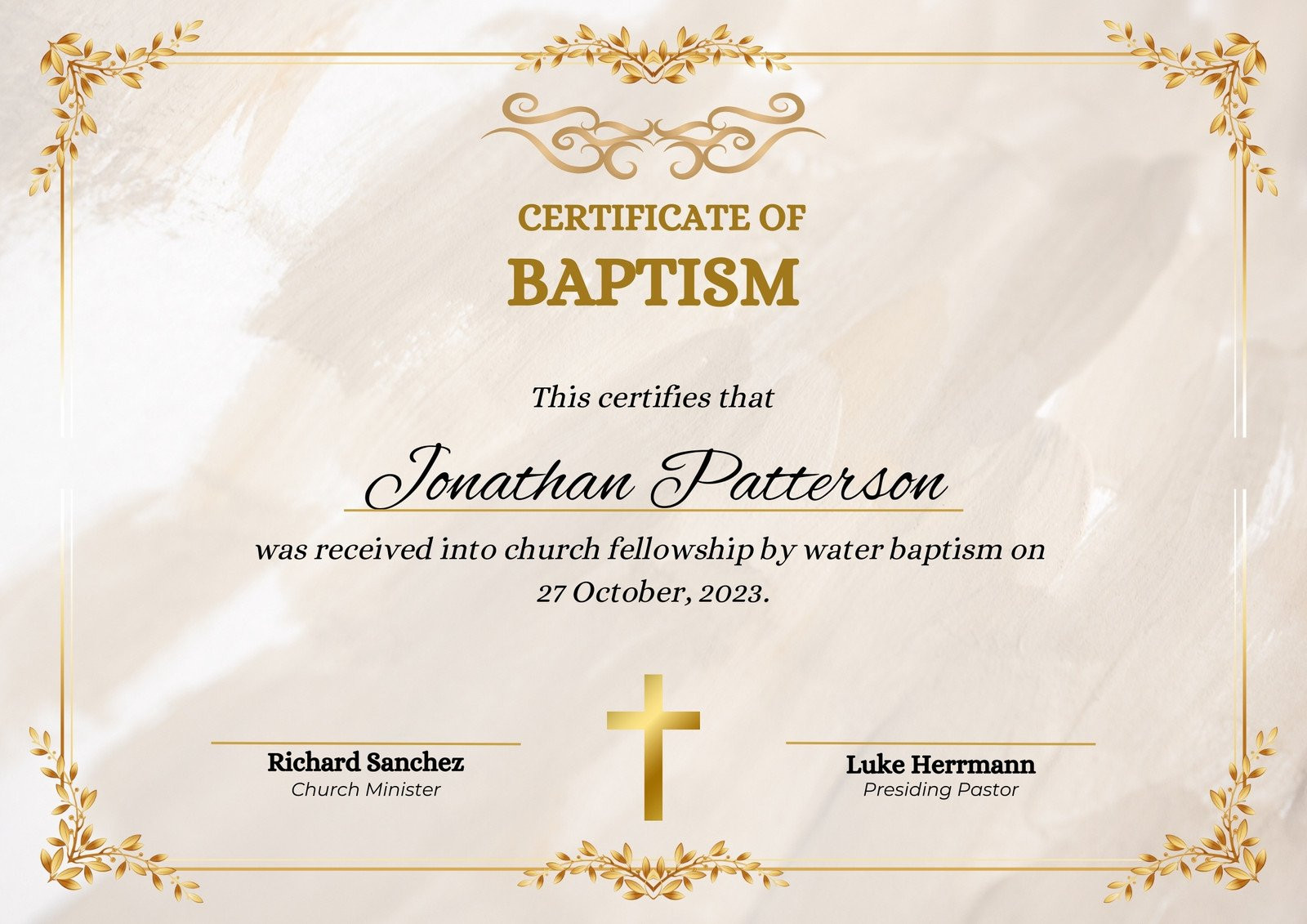 sample baptism certificate template