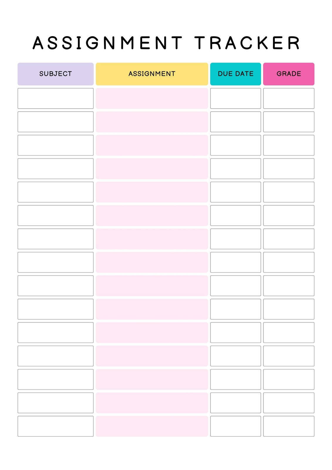 sample homework planner template