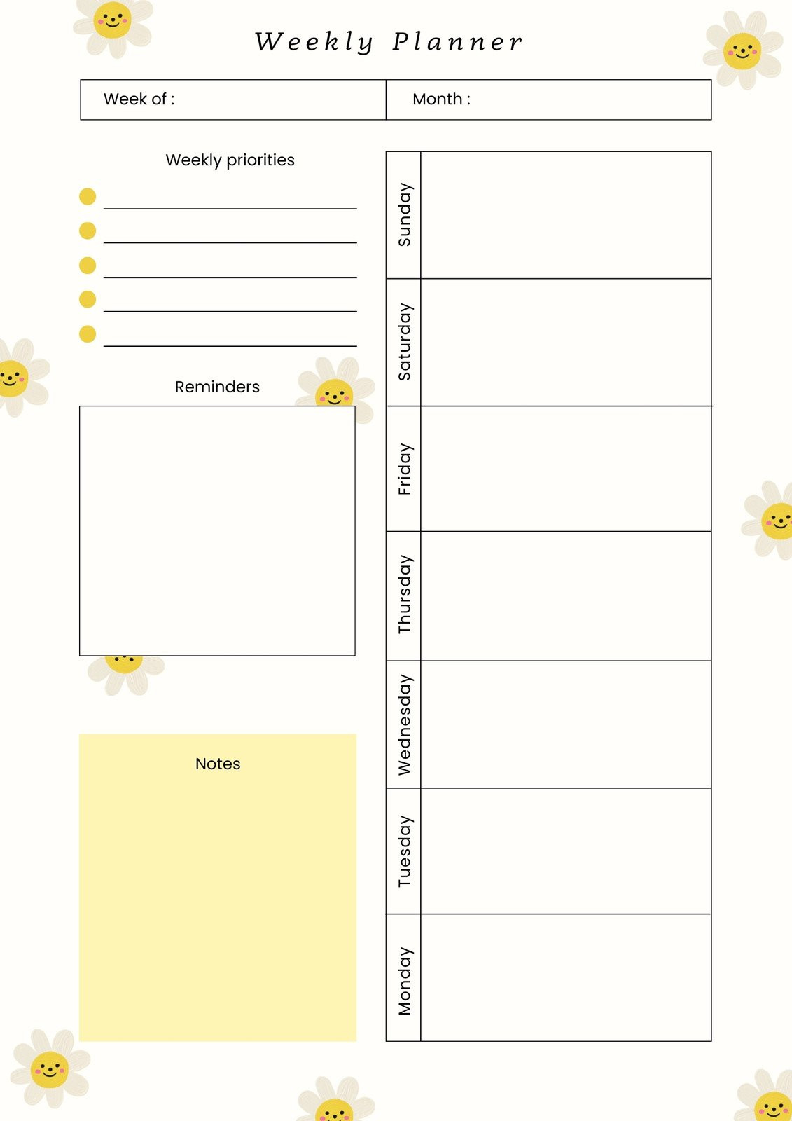 sample weekly planner for students template