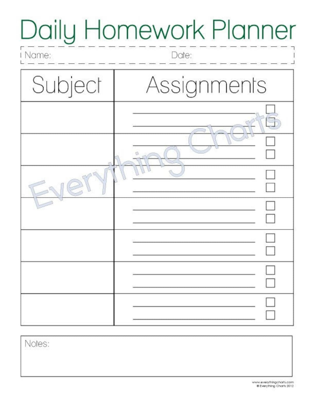 sample homework planner template