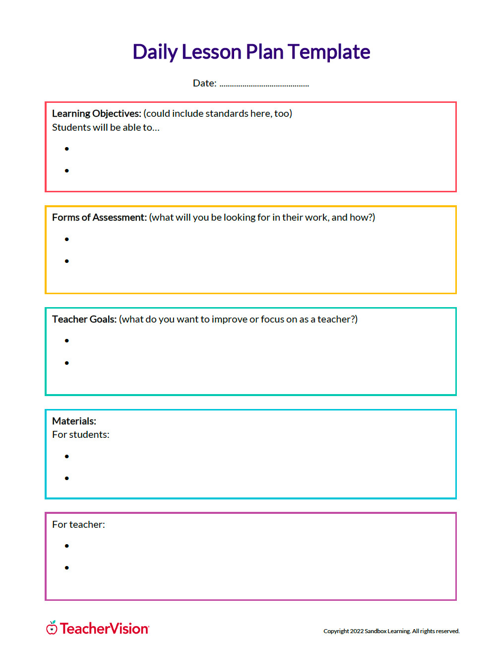 sample lesson planning for teachers template