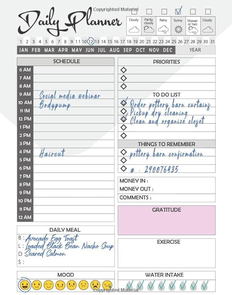 sample work daily planner template