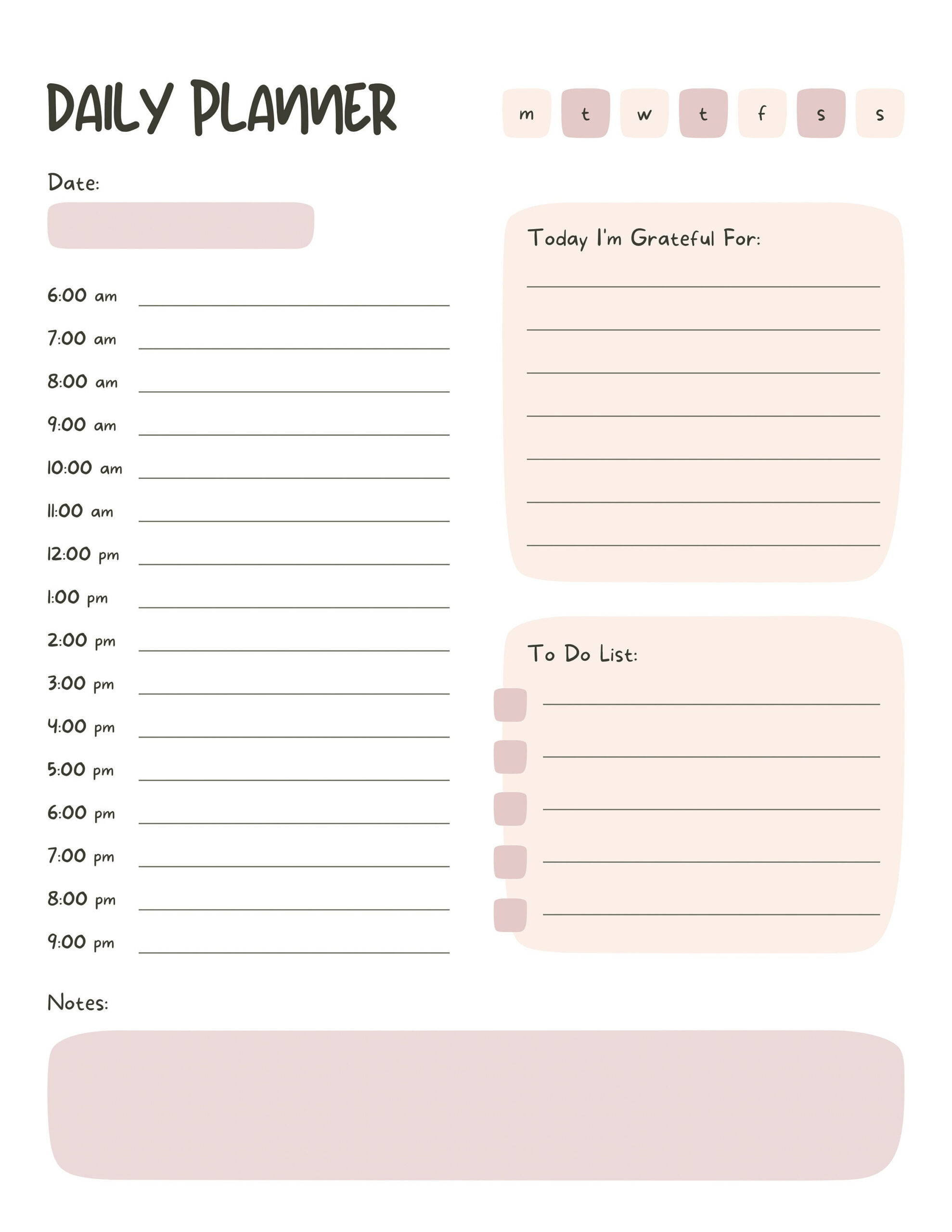 sample work daily planner template