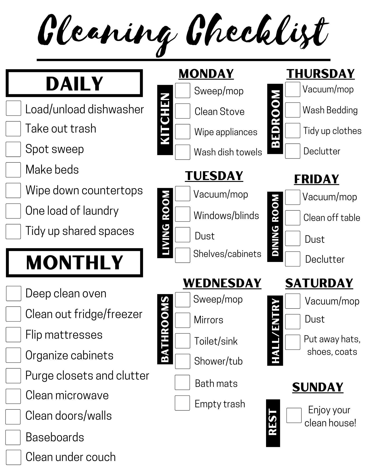 sample house cleaning planner template