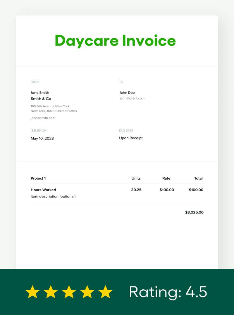 sample childcare invoice template