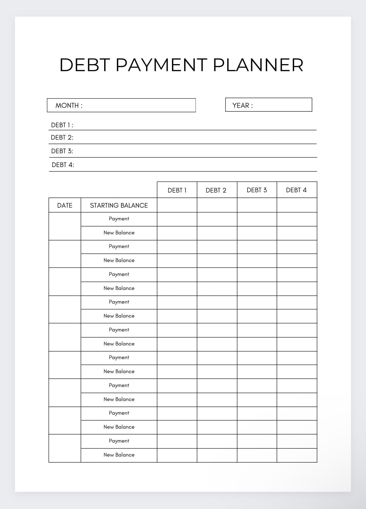 sample payment planner template