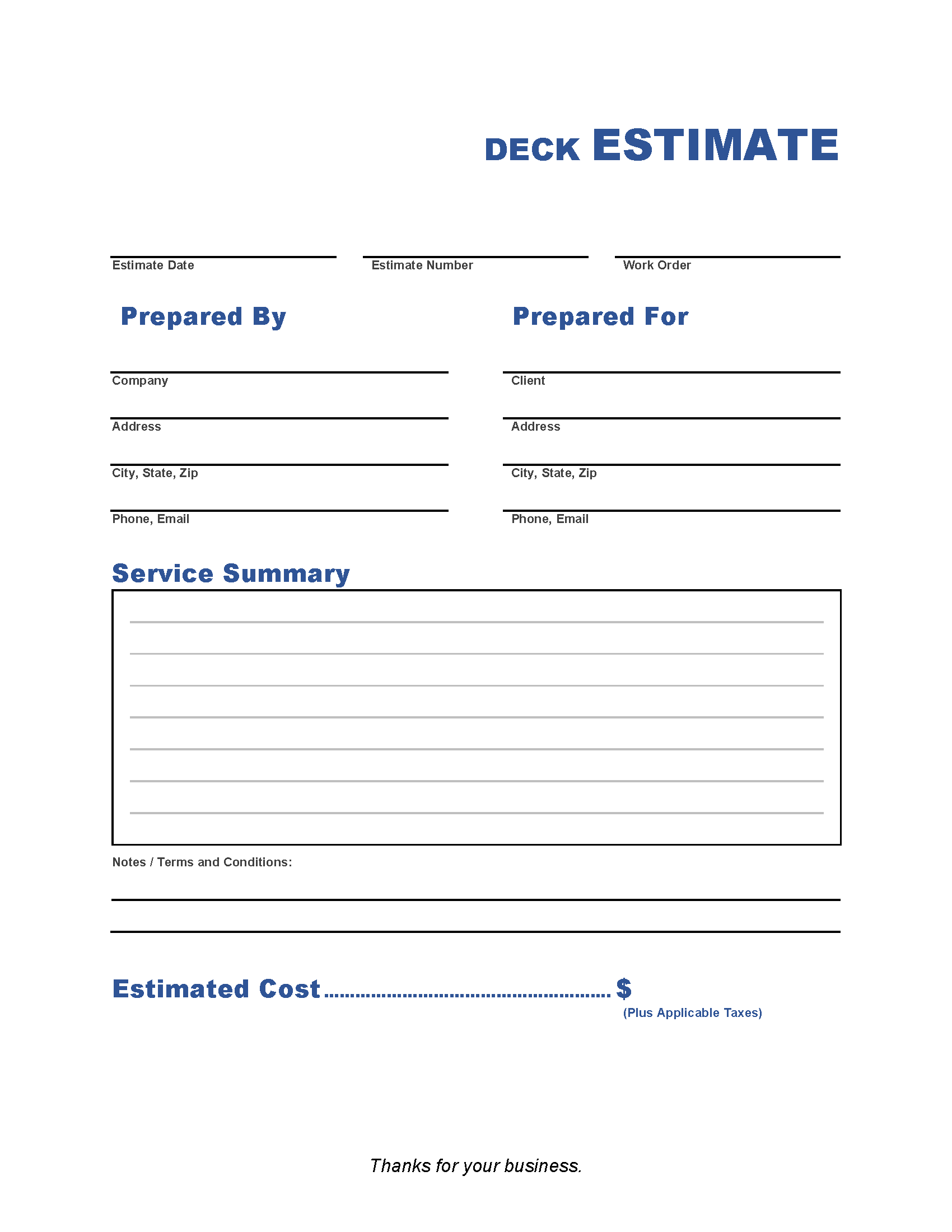 sample deck estimate template