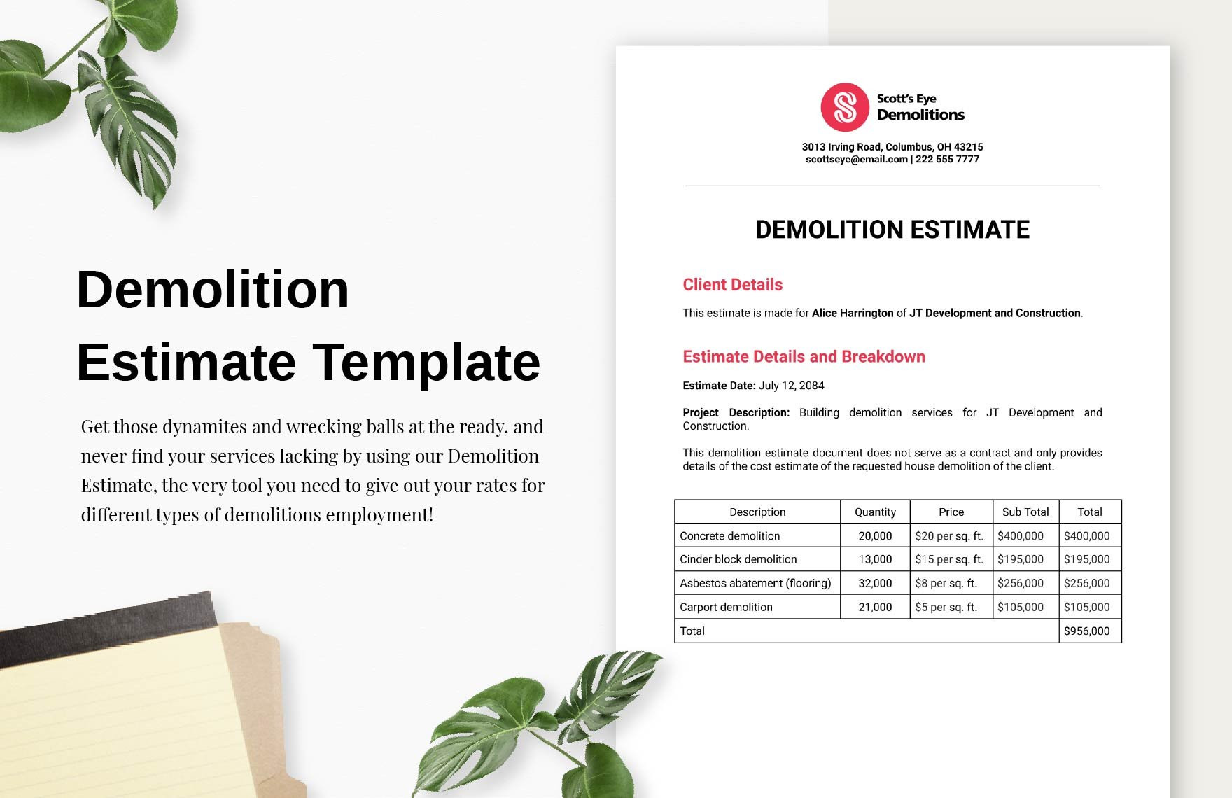 sample demolition estimate template