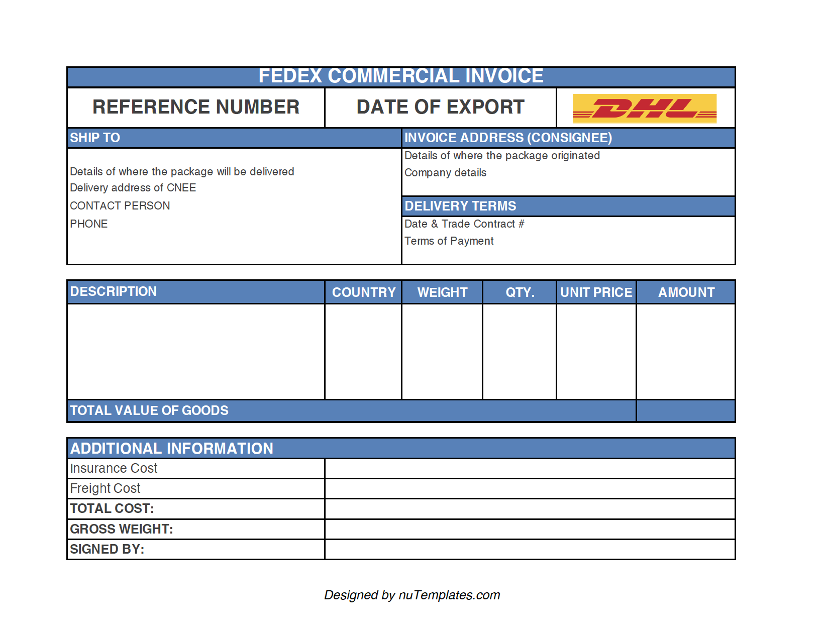 sample DHL commercial invoice template