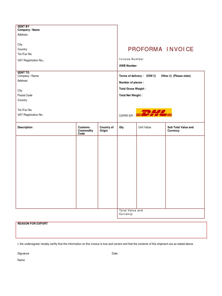 sample DHL commercial invoice template