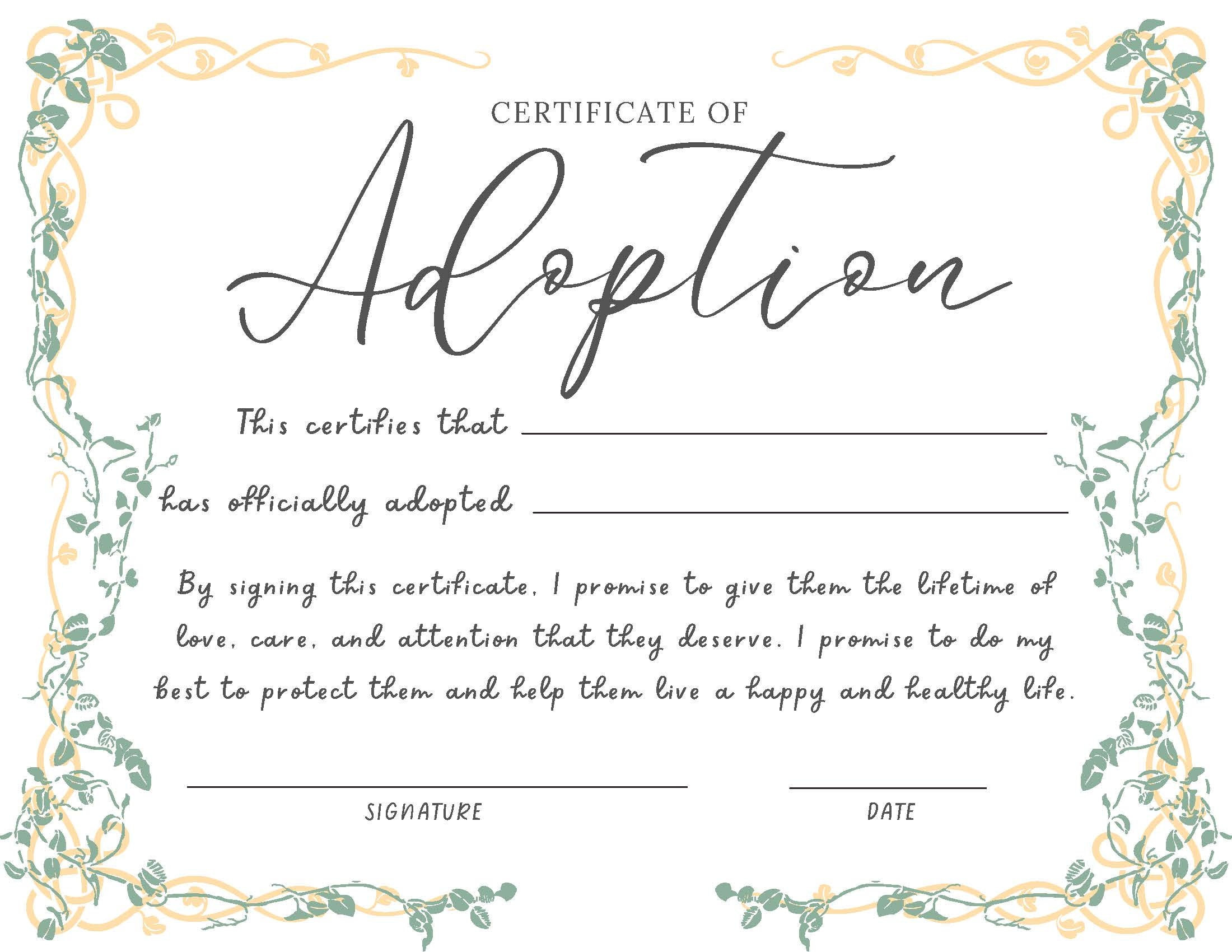 sample adoption certificate template