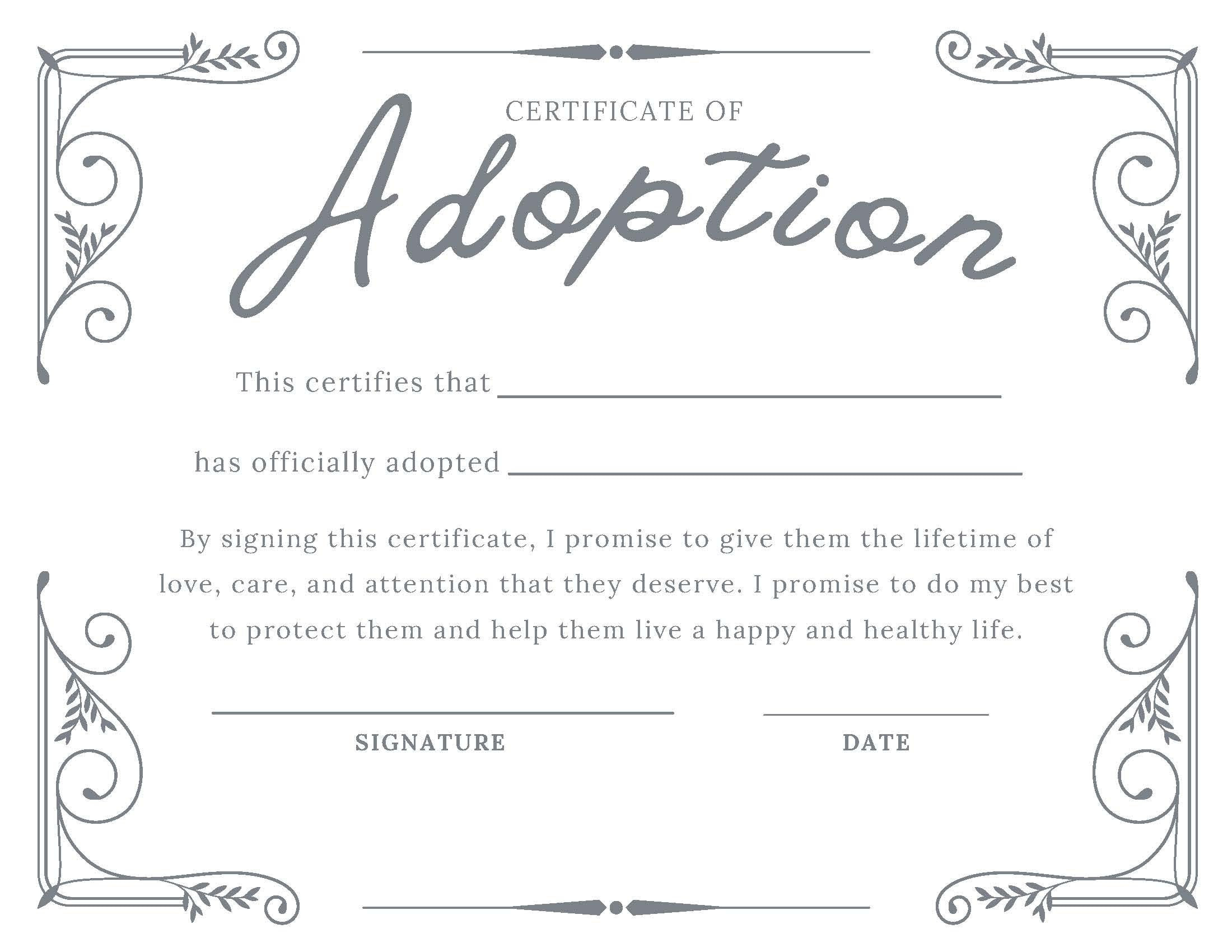 sample adoption certificate template