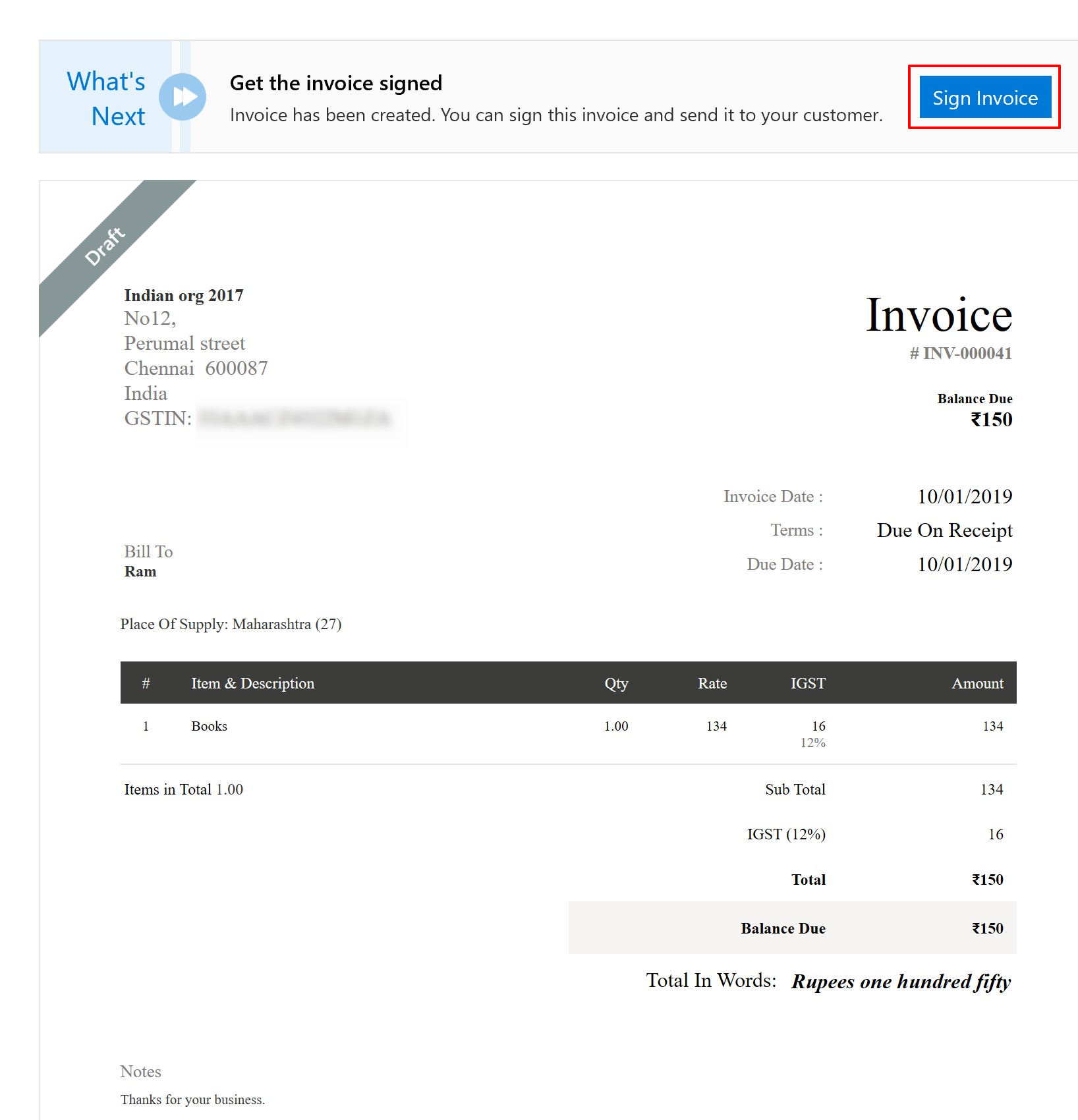 sample invoice with signature template