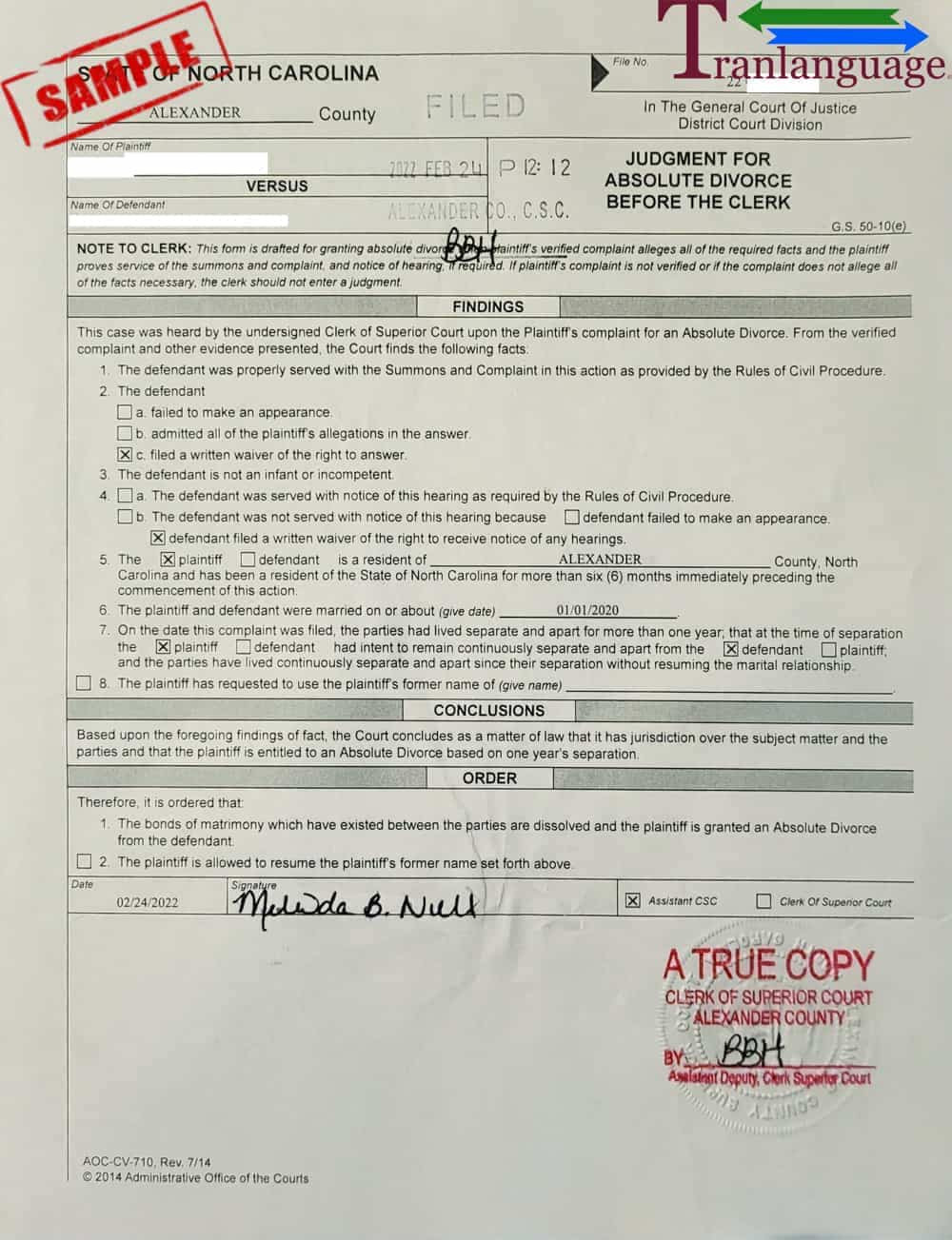 sample divorce certificate template