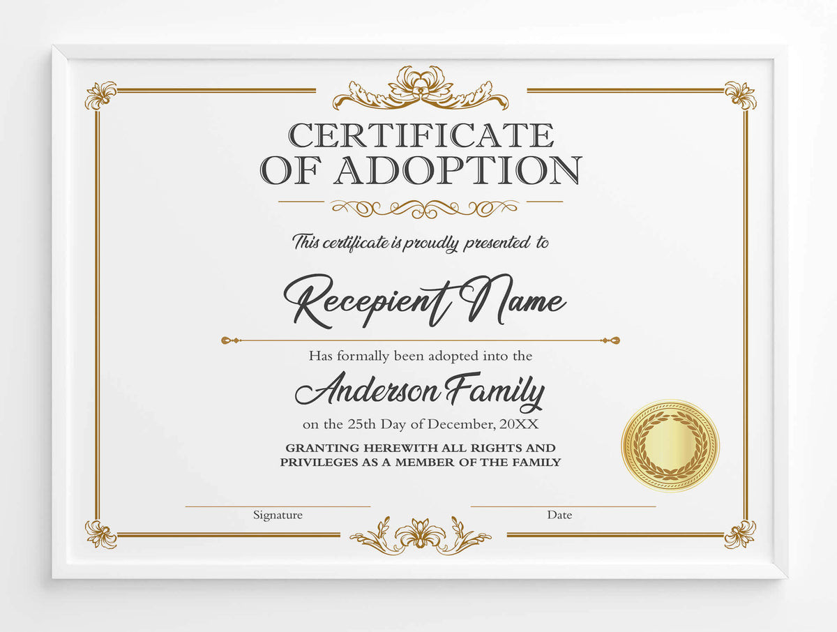 sample adoption certificate template