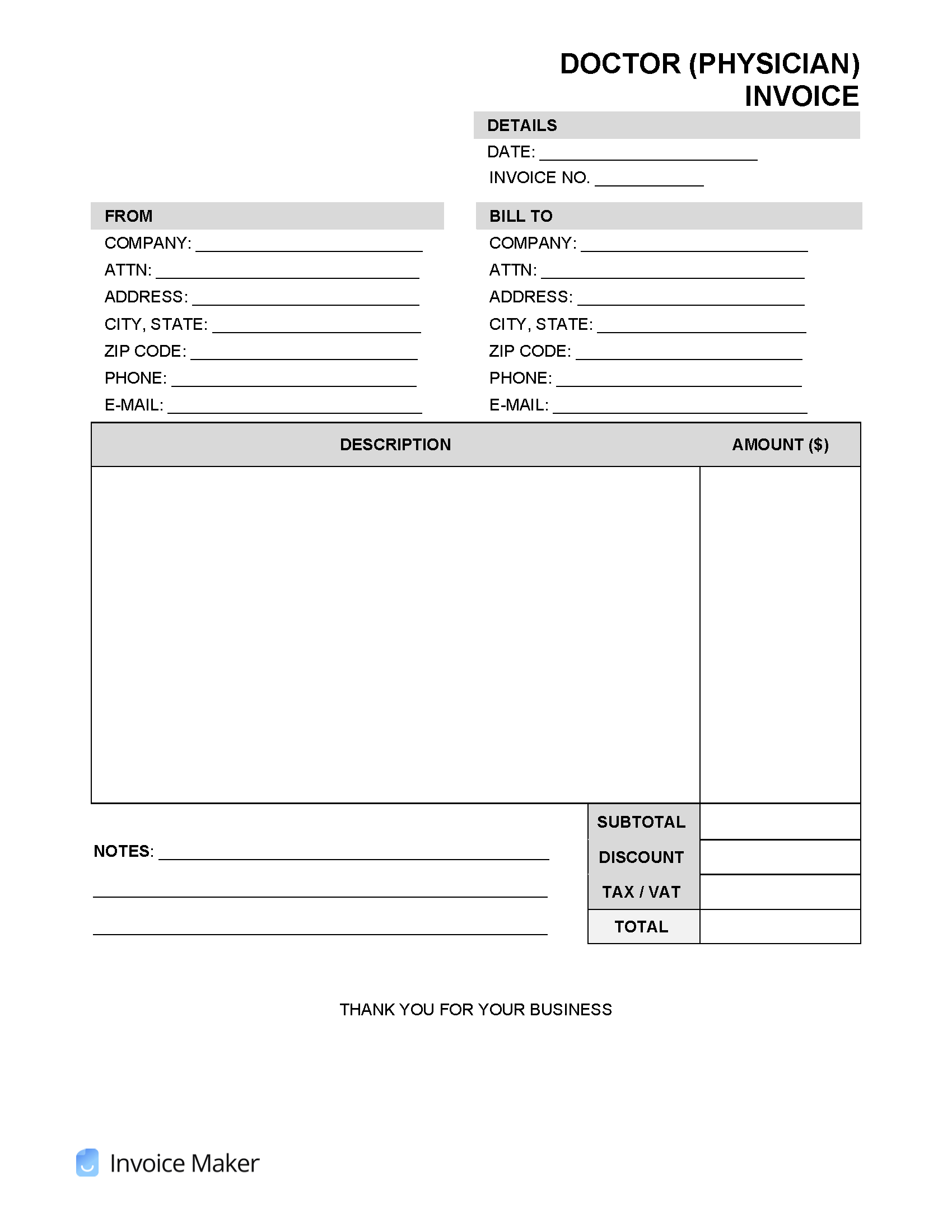 sample invoice for doctors template