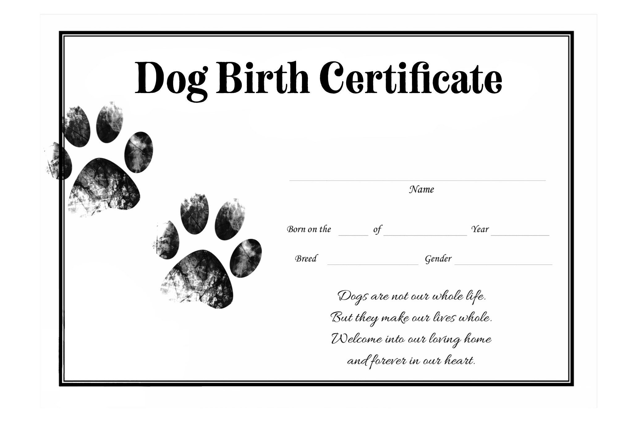 sample dog birth certificate template