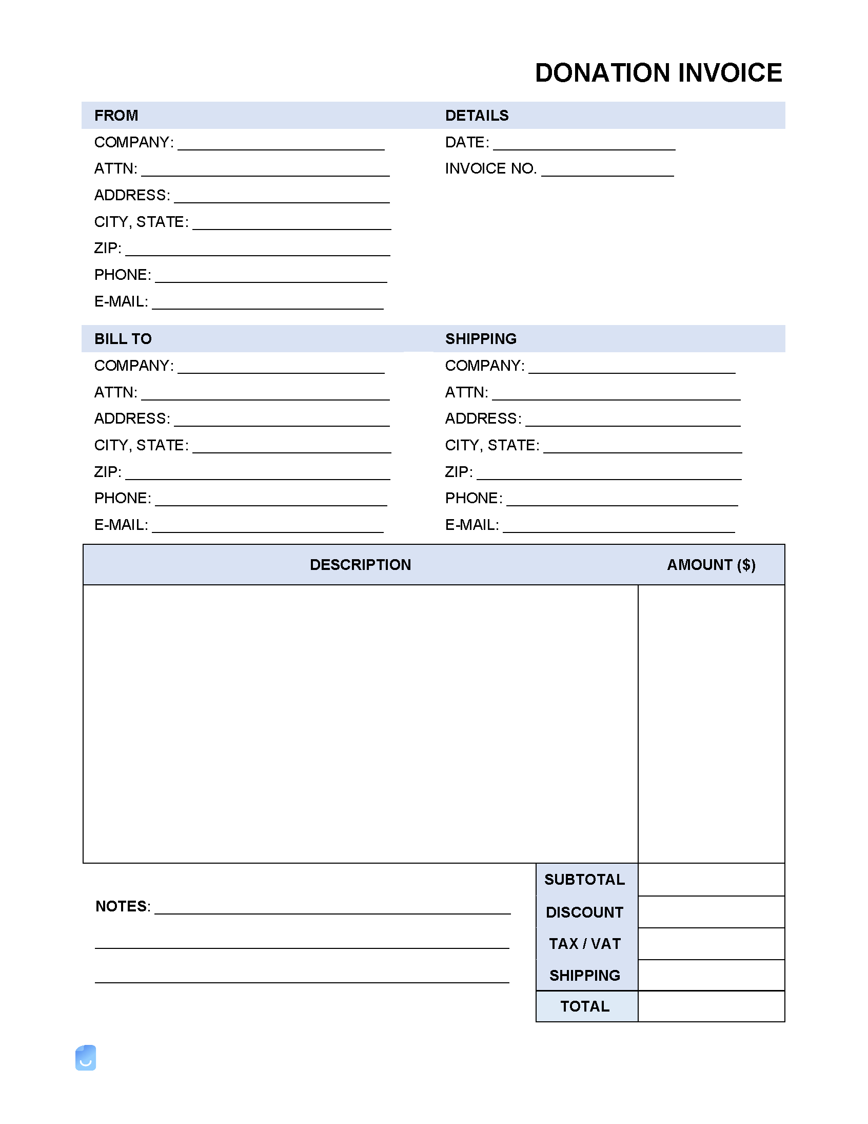 donation invoice template