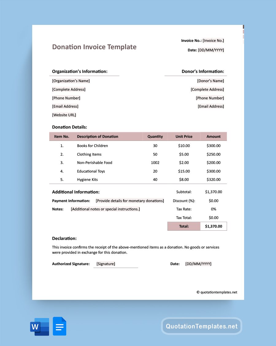 donation invoice template