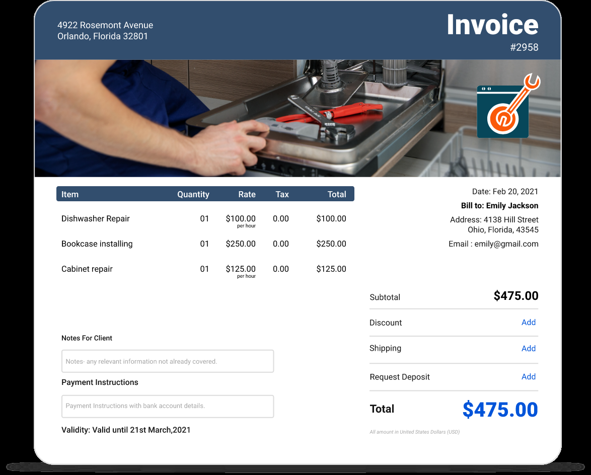 sample appliance repair invoice template