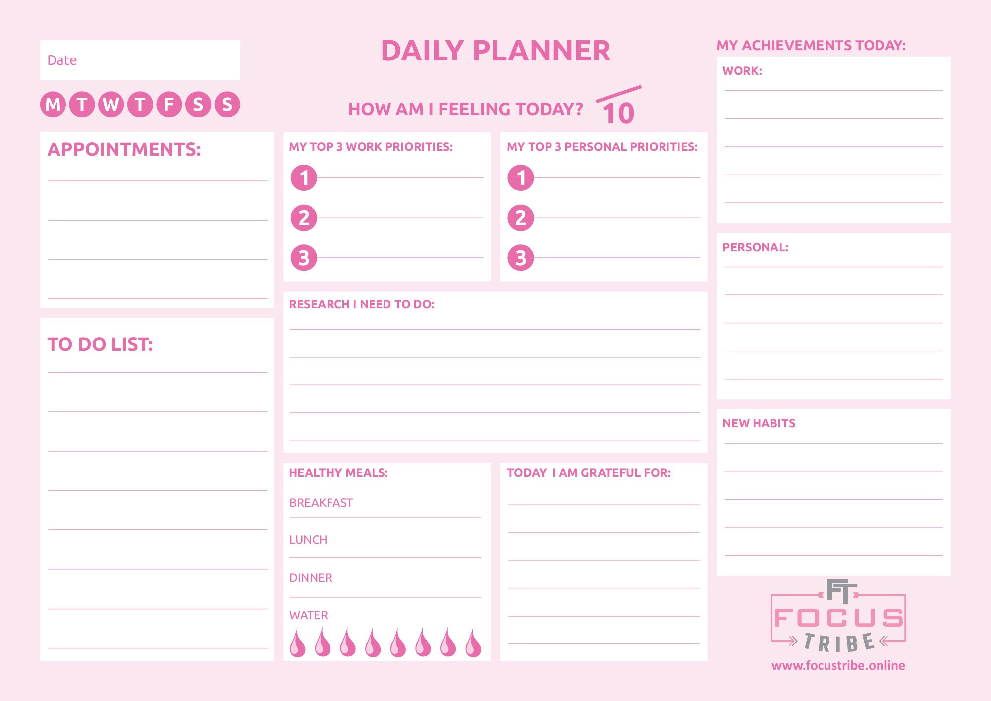 sample work daily planner template