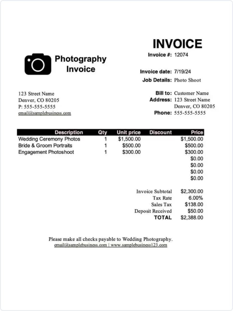 sample customized invoice template