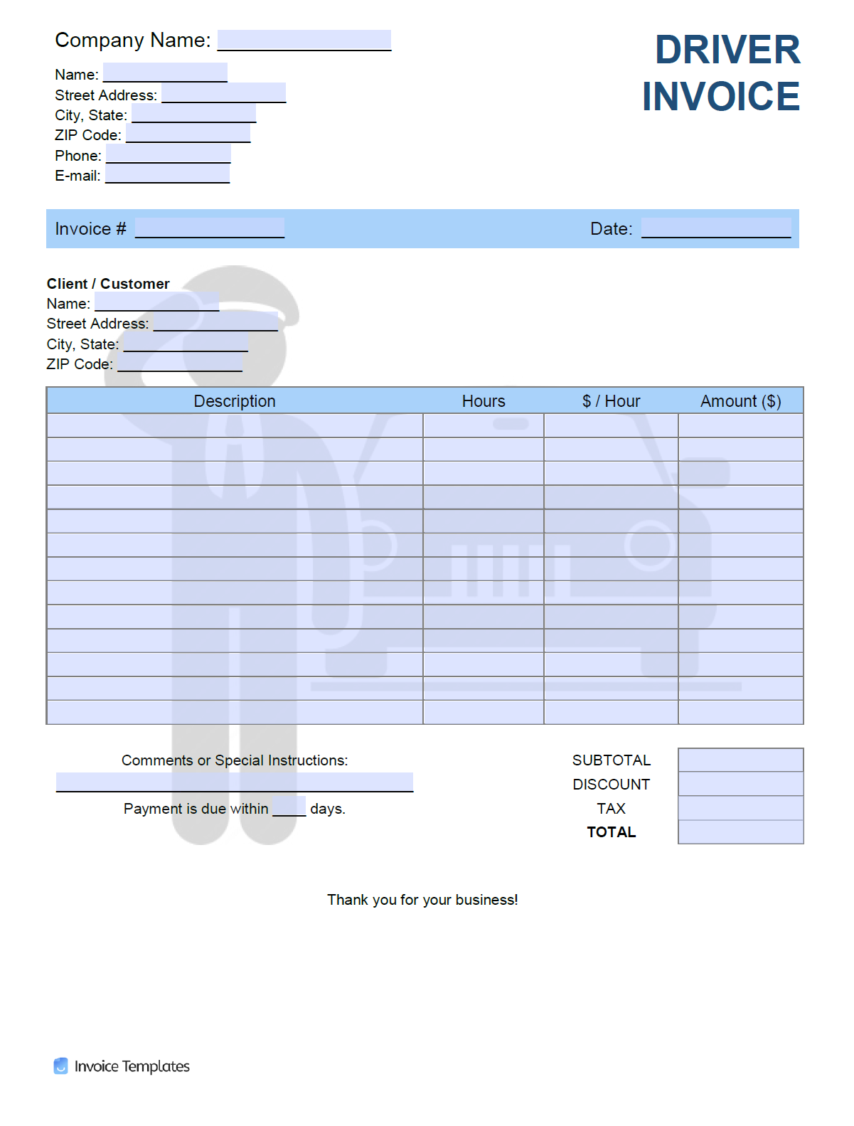 sample driver invoice template