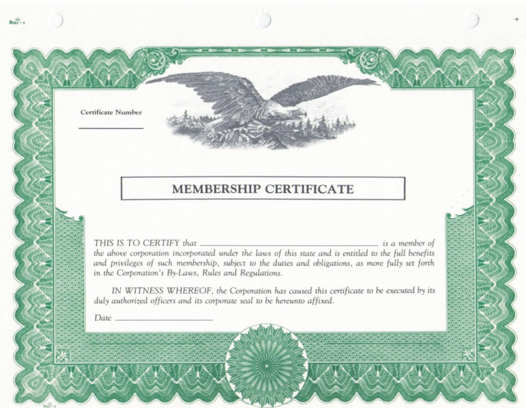 sample Corporation Share Certificate template