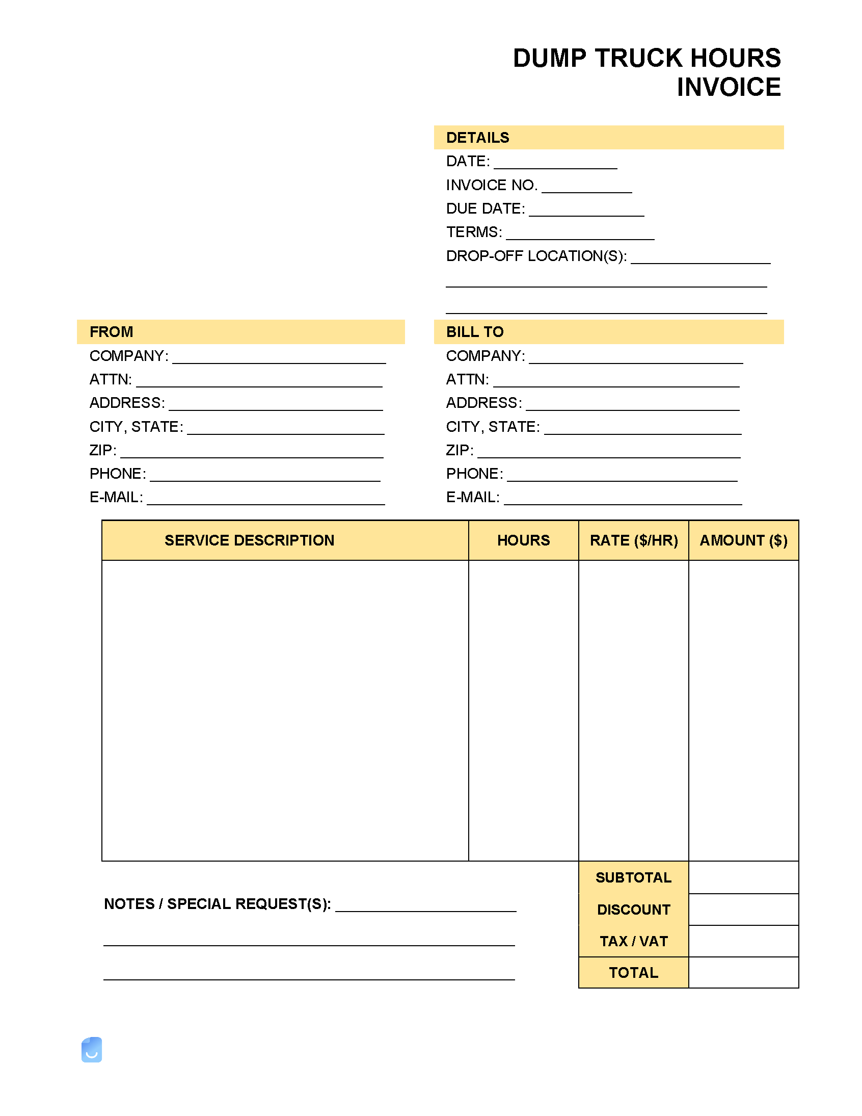 sample truck load invoice template