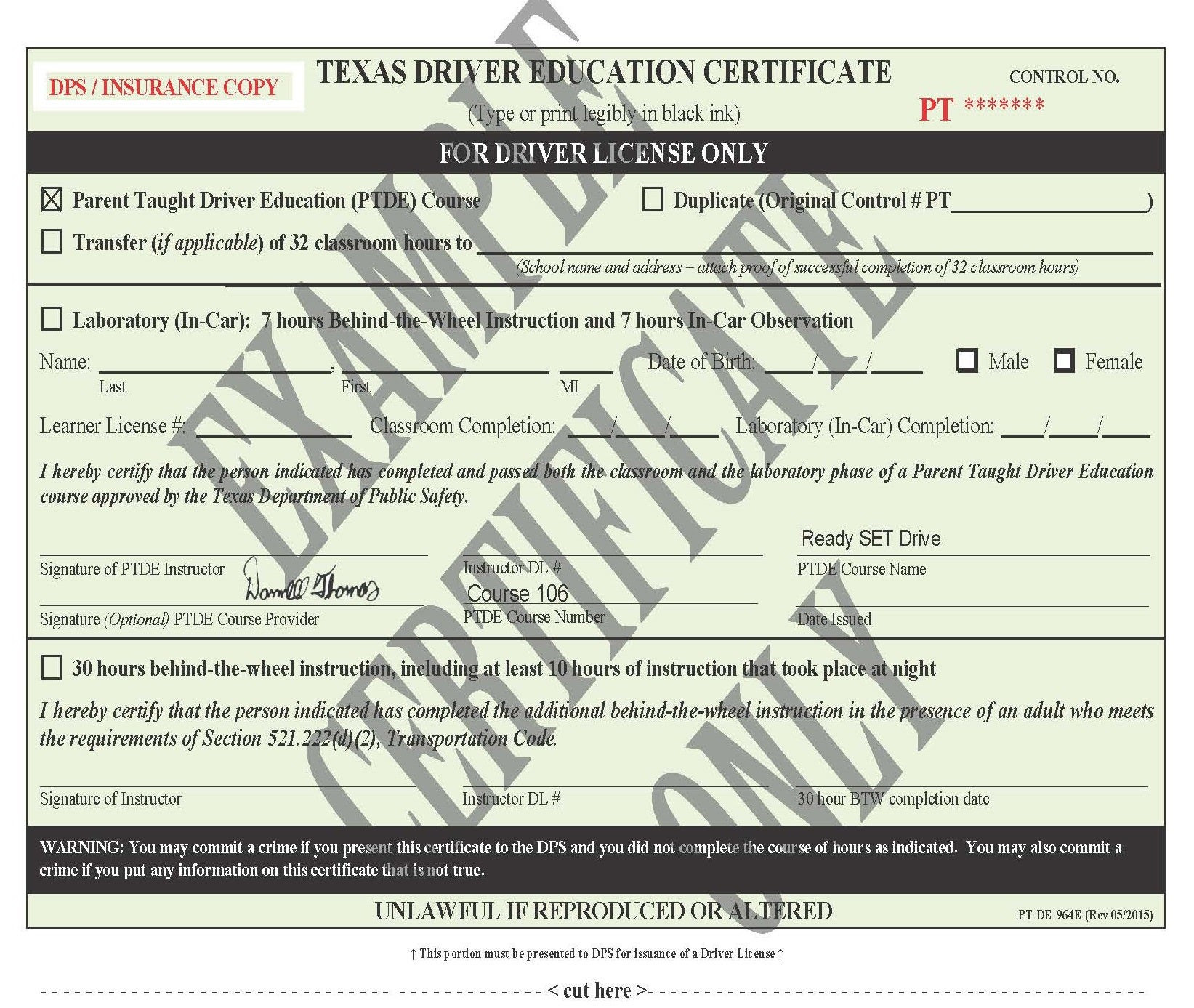 sample driver education completion certificate template