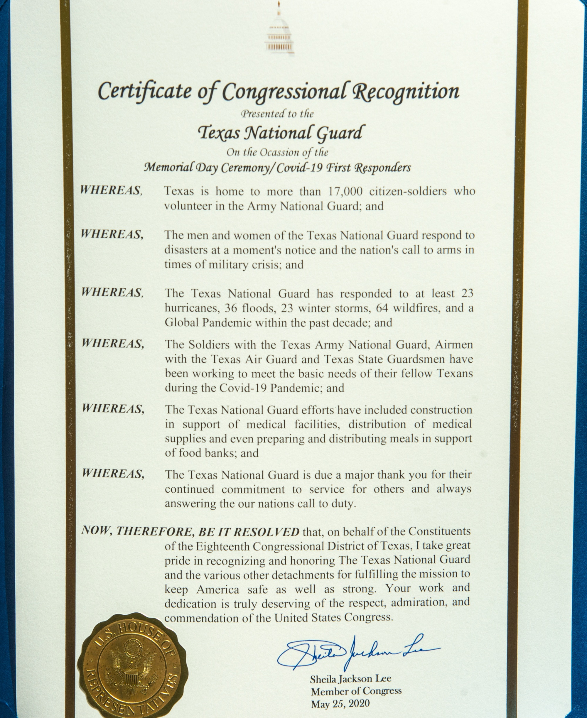 sample congressional recognition certificate template