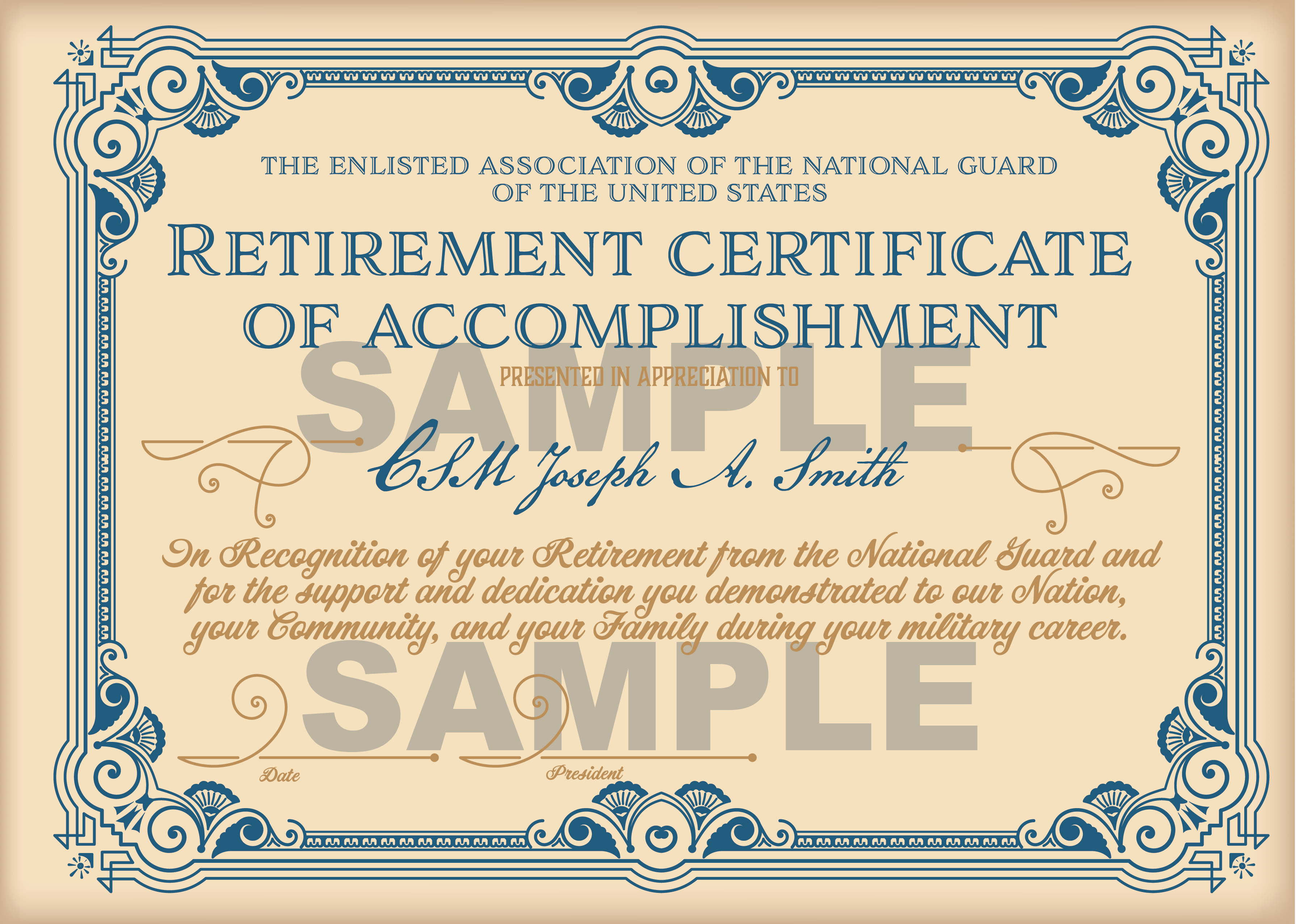 sample Retirement Certificate template