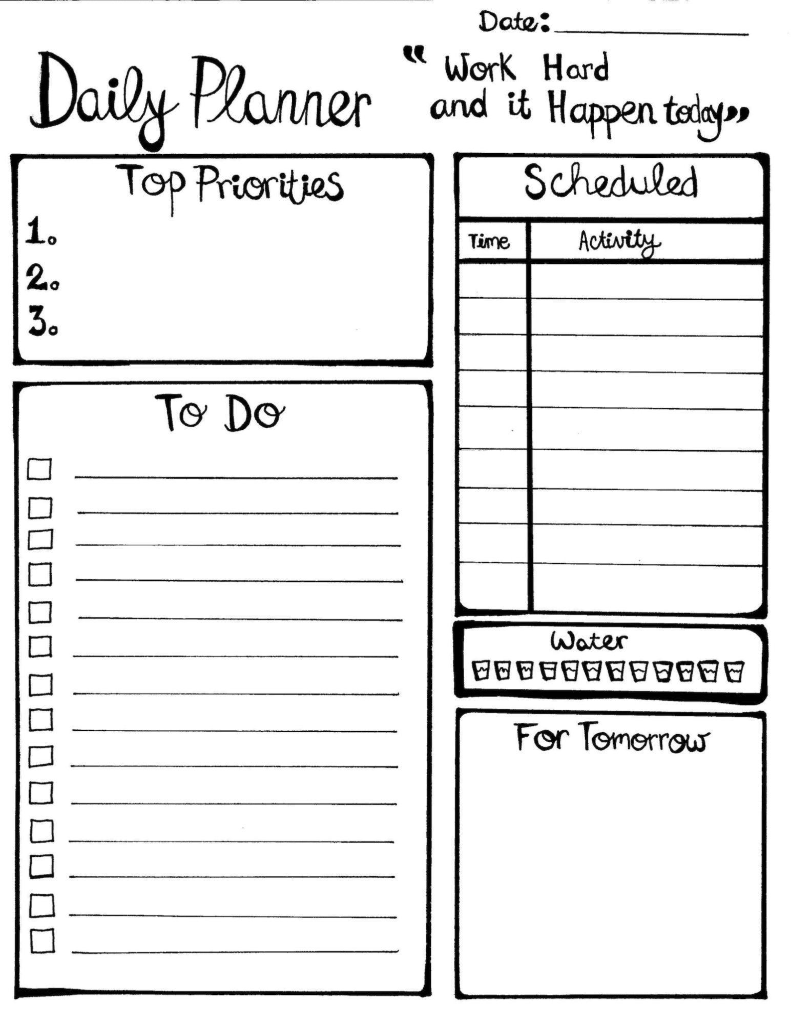 sample work daily planner template