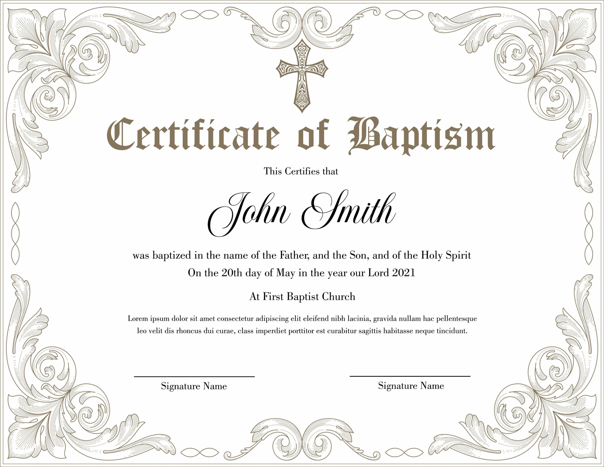 sample baptism certificate template