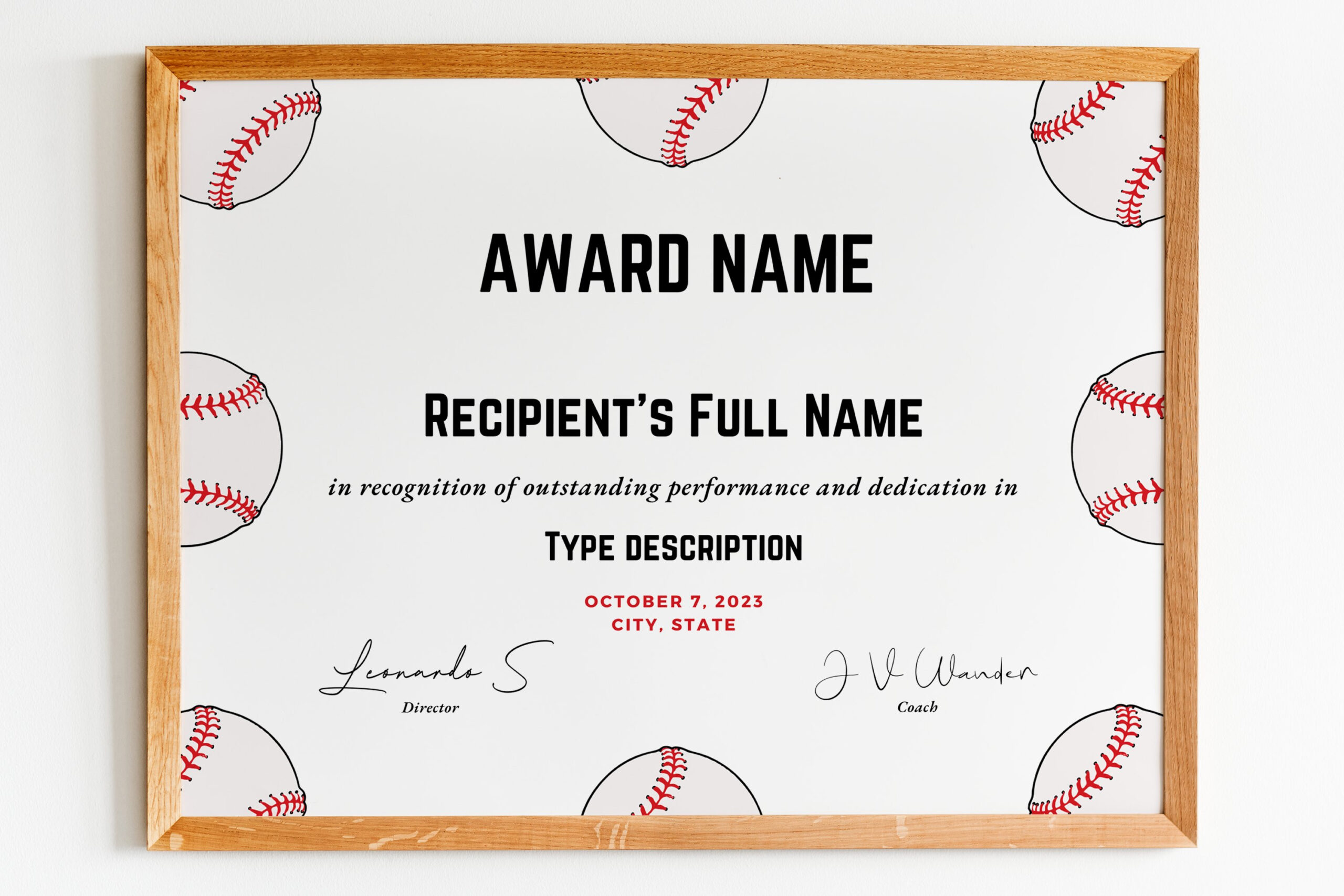 sample Baseball Certificate template