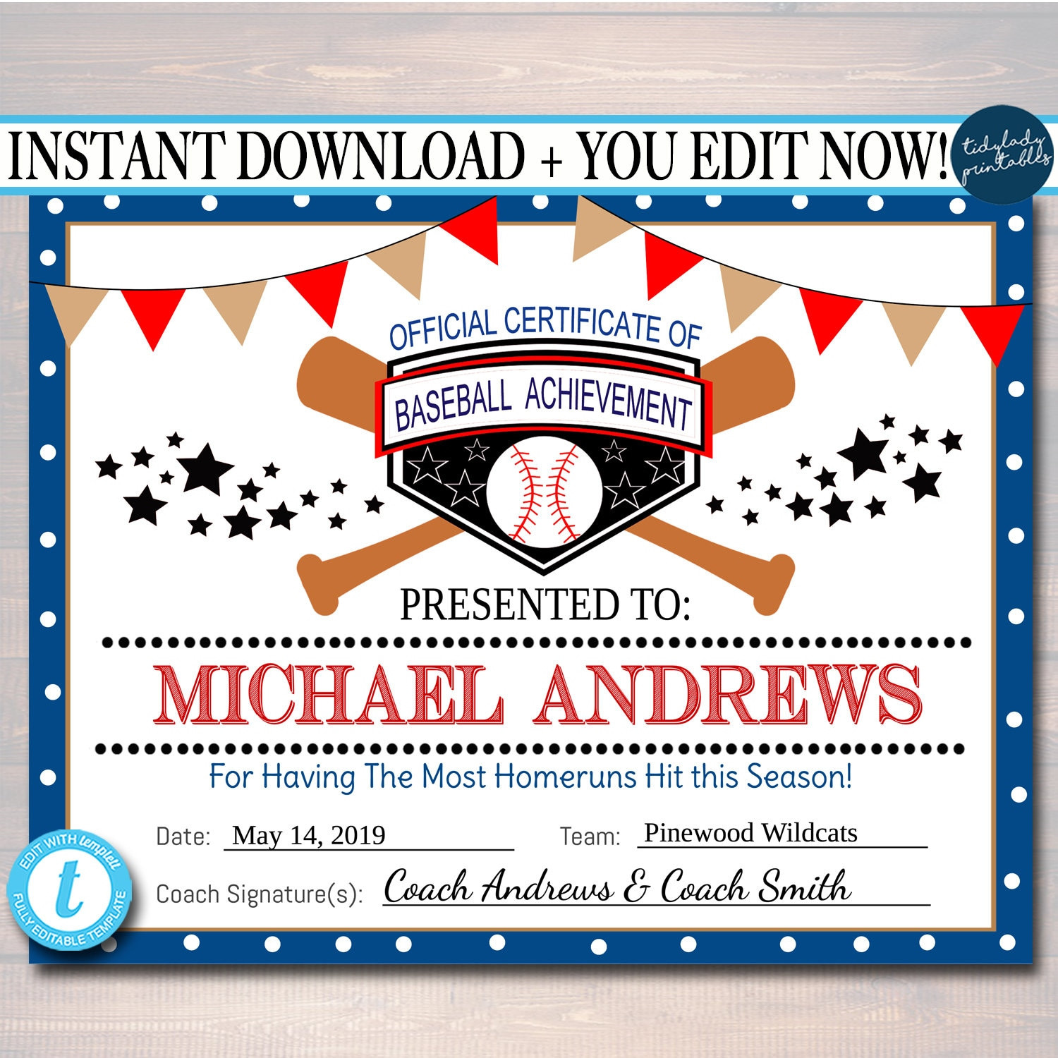 sample Baseball Certificate template