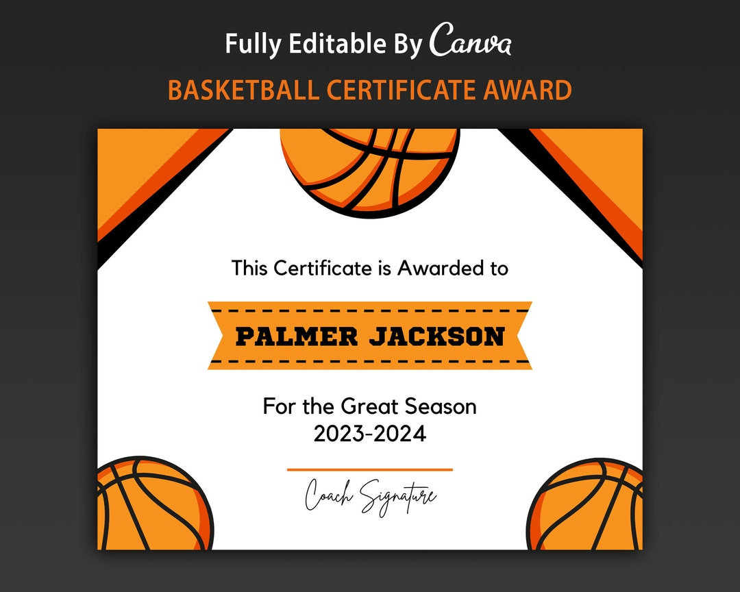 sample basketball award certificate template