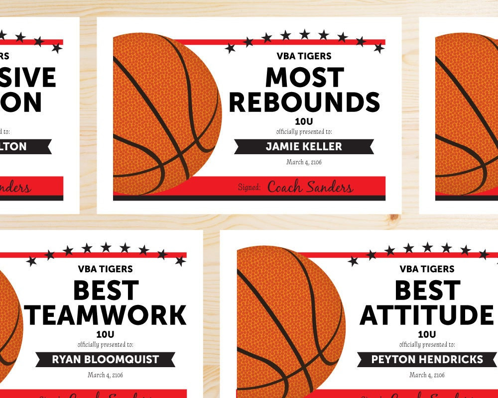 sample basketball award certificate template