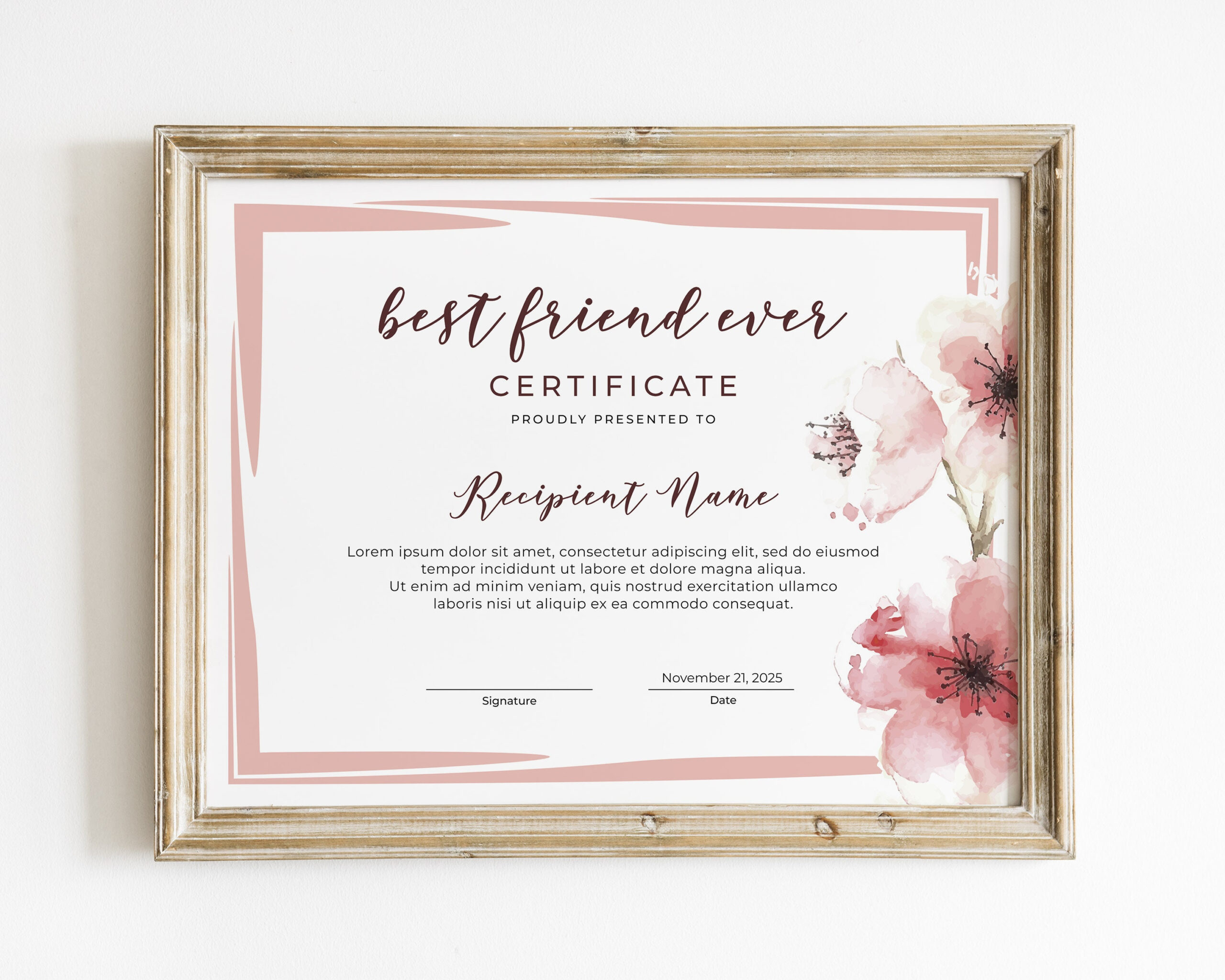 sample best friend award certificate template