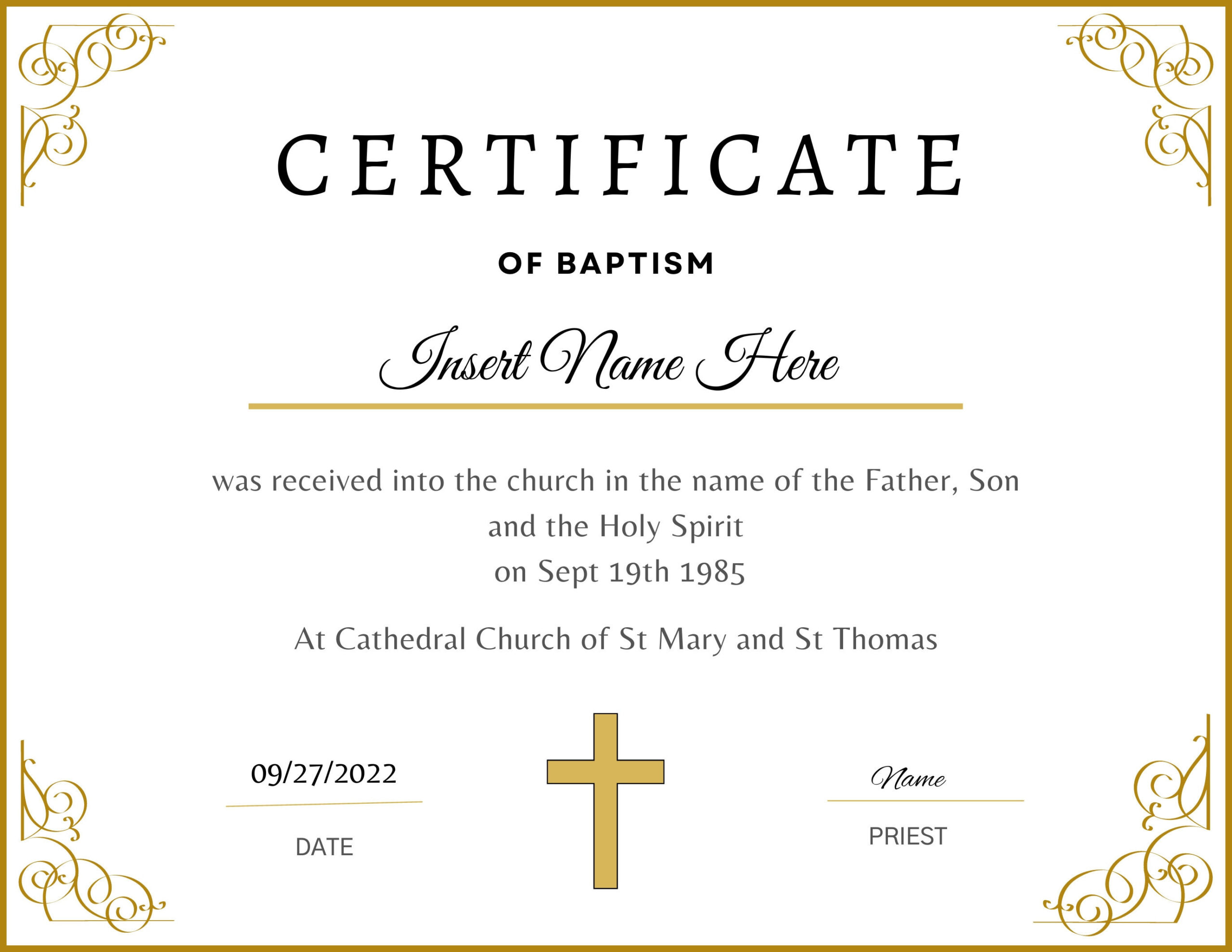 sample baptism certificate template