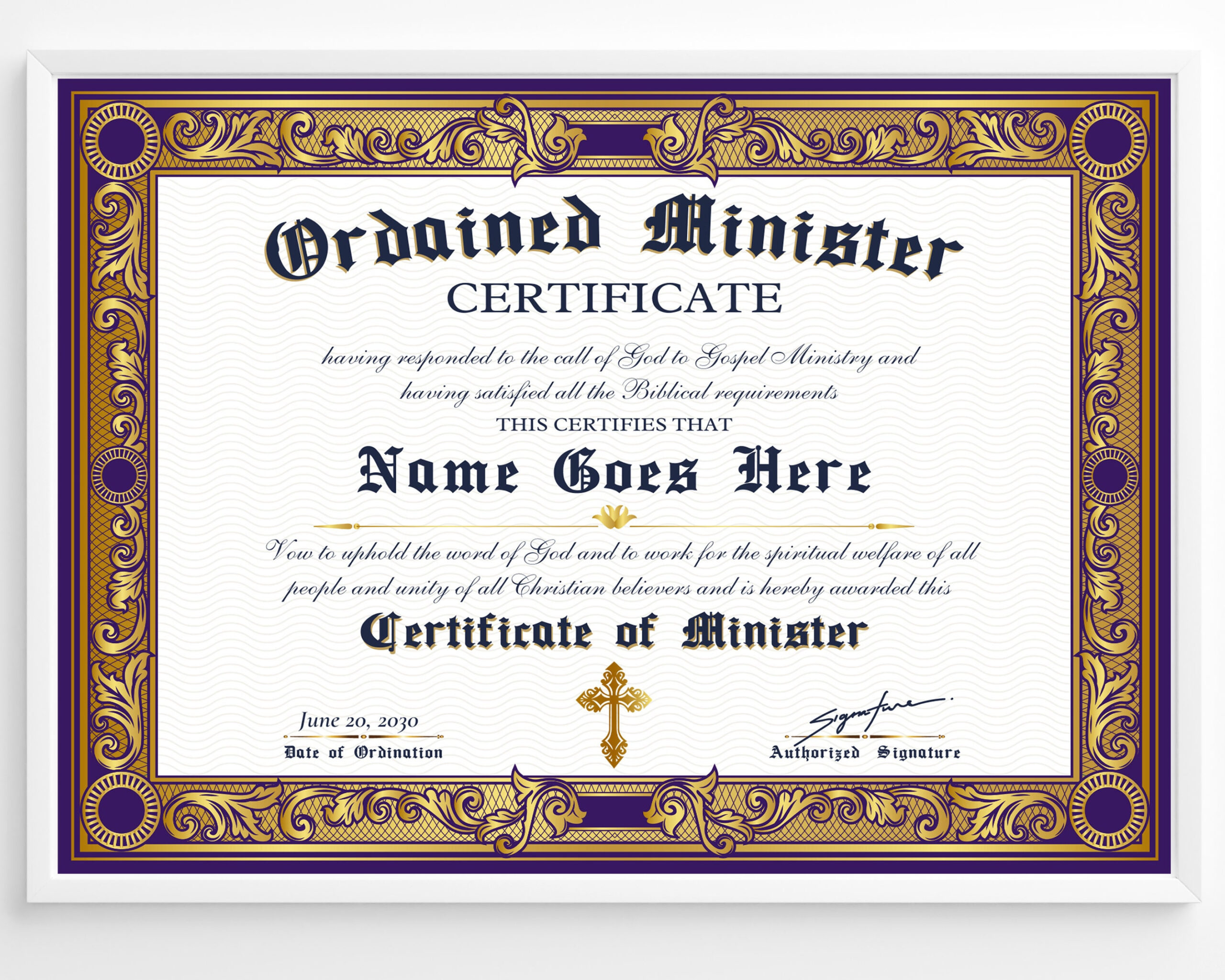 sample ordained certificate template