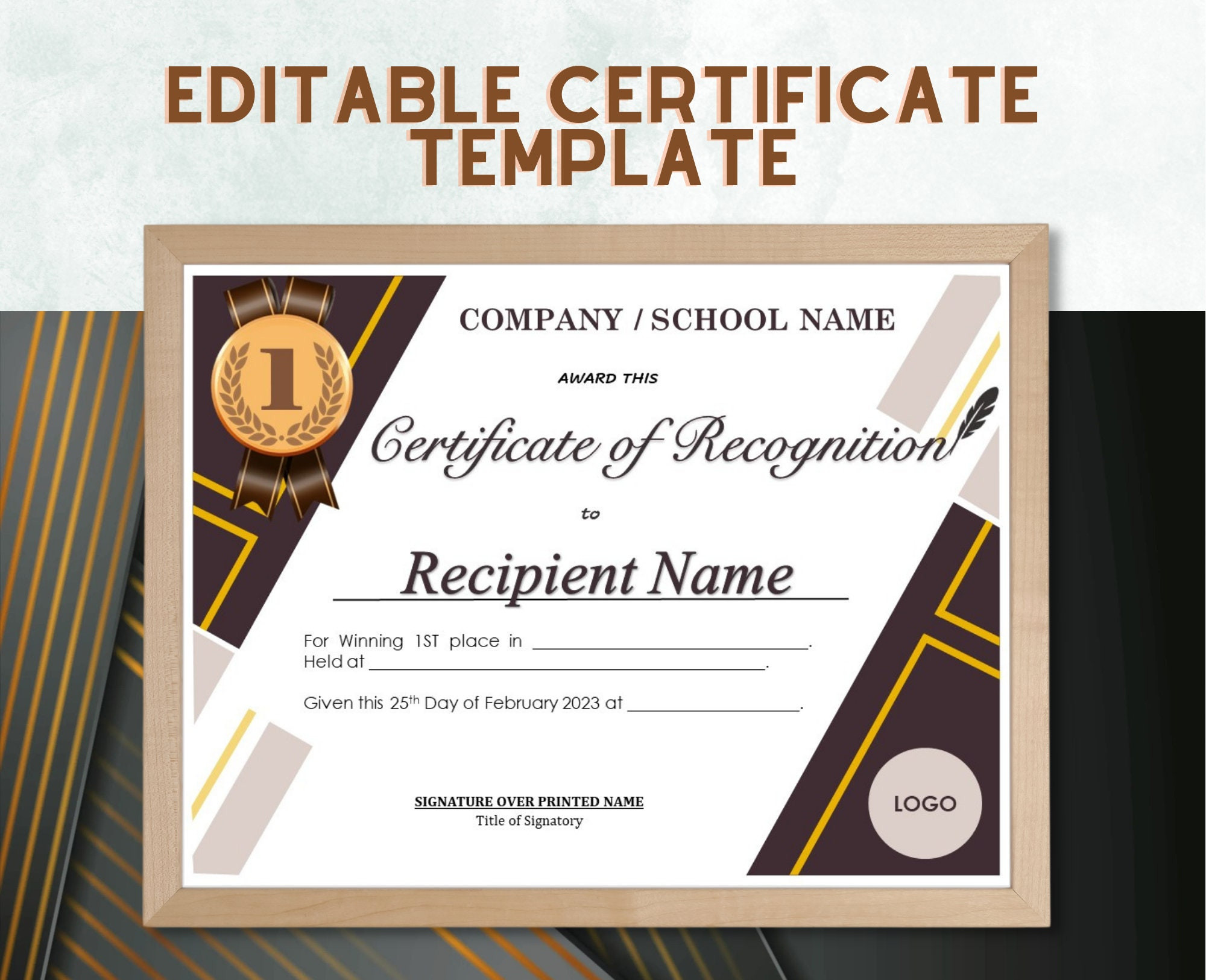 sample 1st Place Certificate template