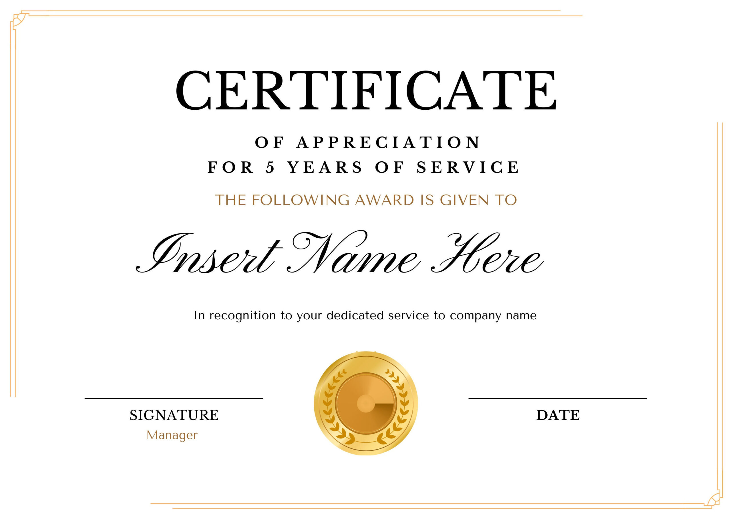 sample Years of Service Certificate template