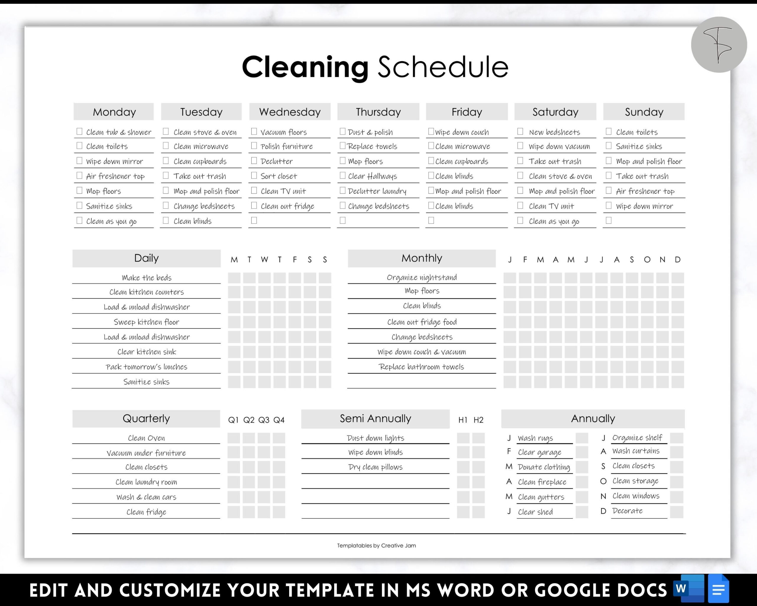 sample house cleaning planner template