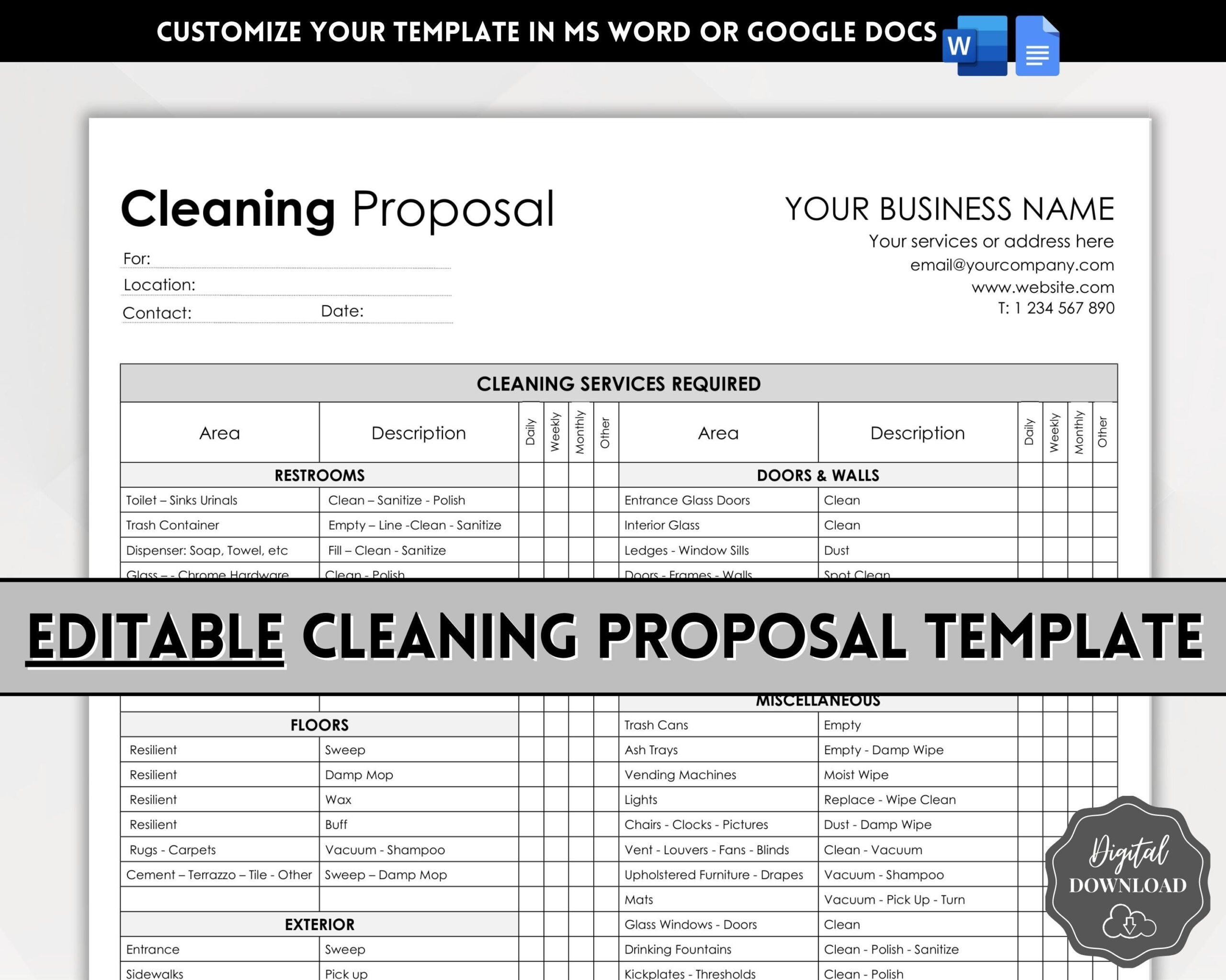 sample cleaning estimate template