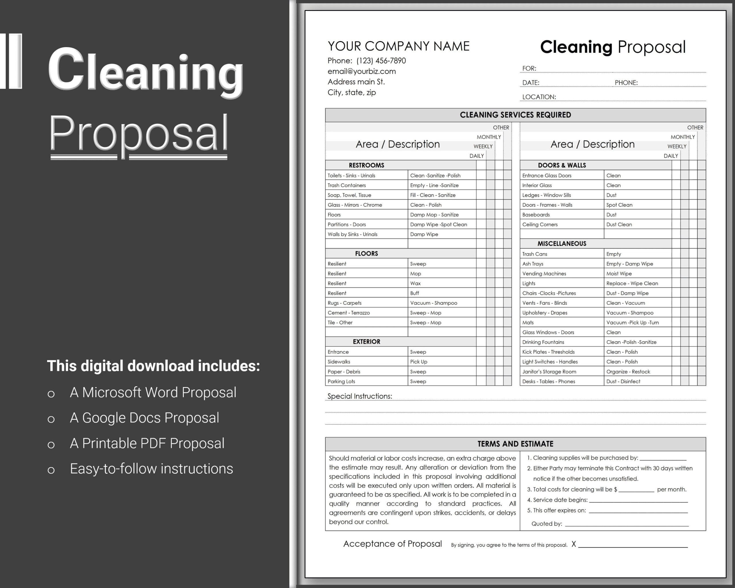 sample office cleaning estimate template