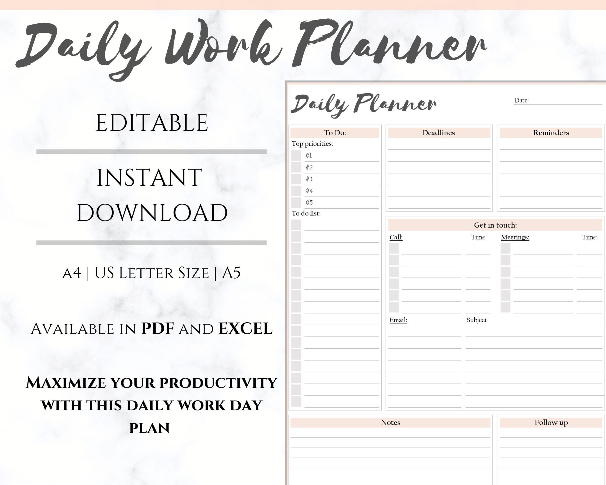 sample work daily planner template