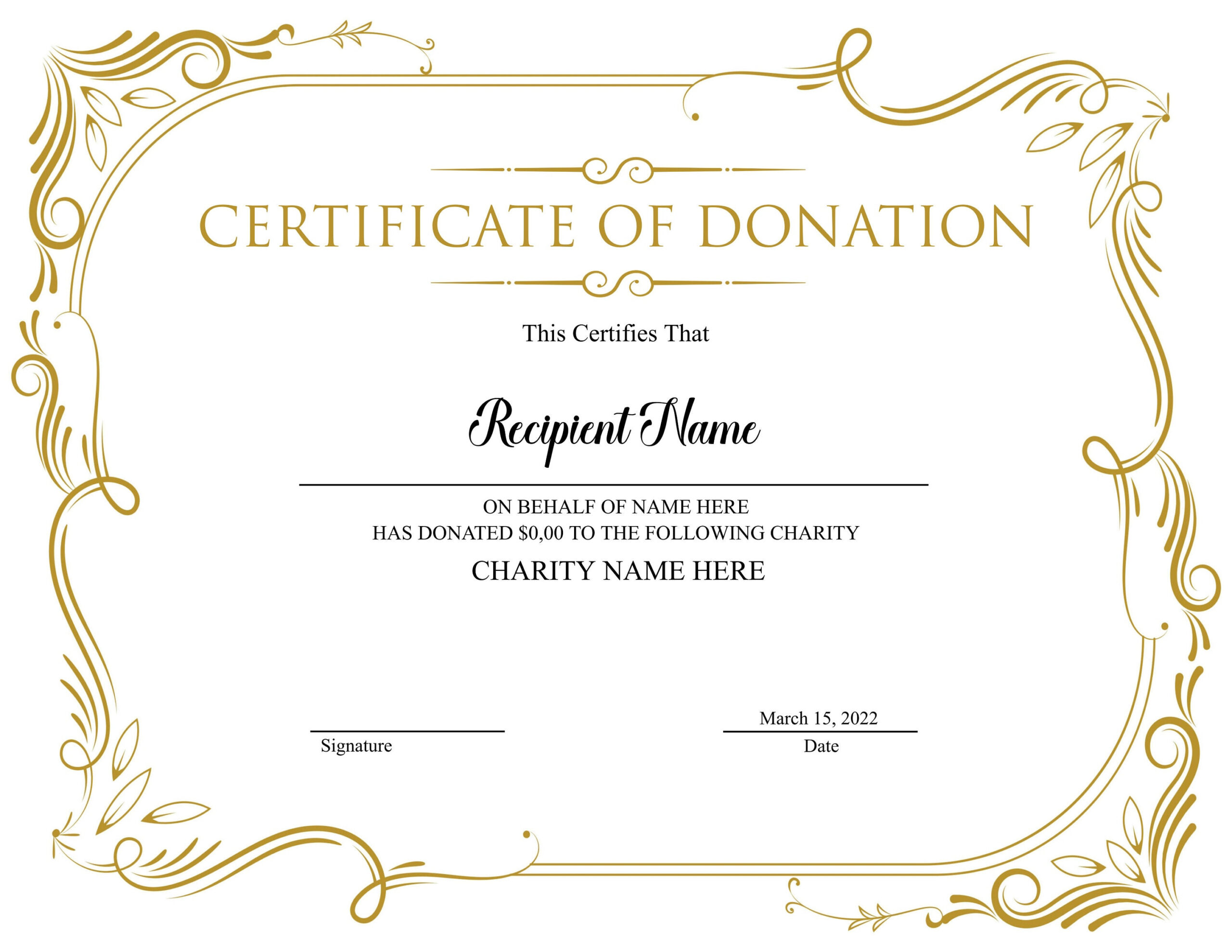 sample Donation Certificate template