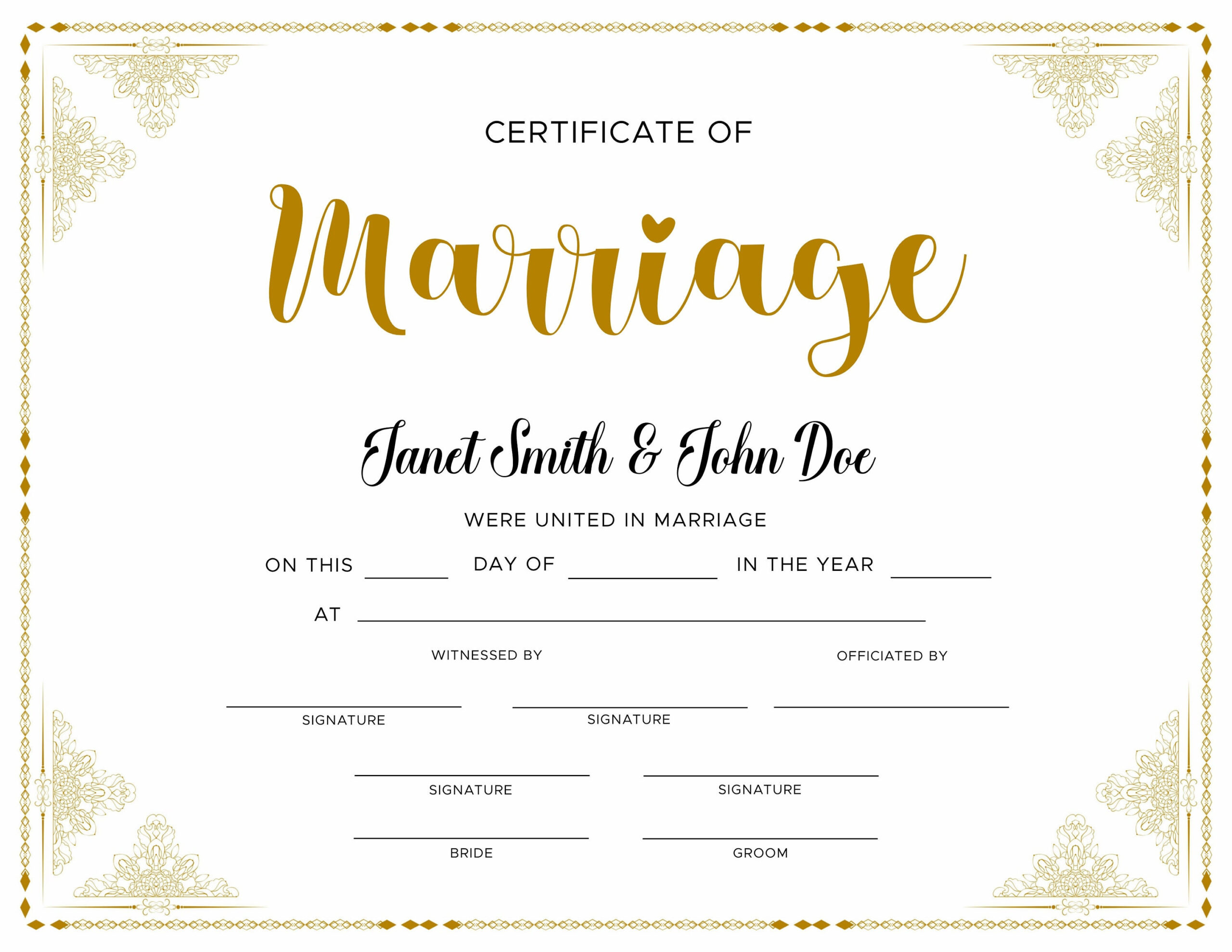 Printable Marriage Certificate Template