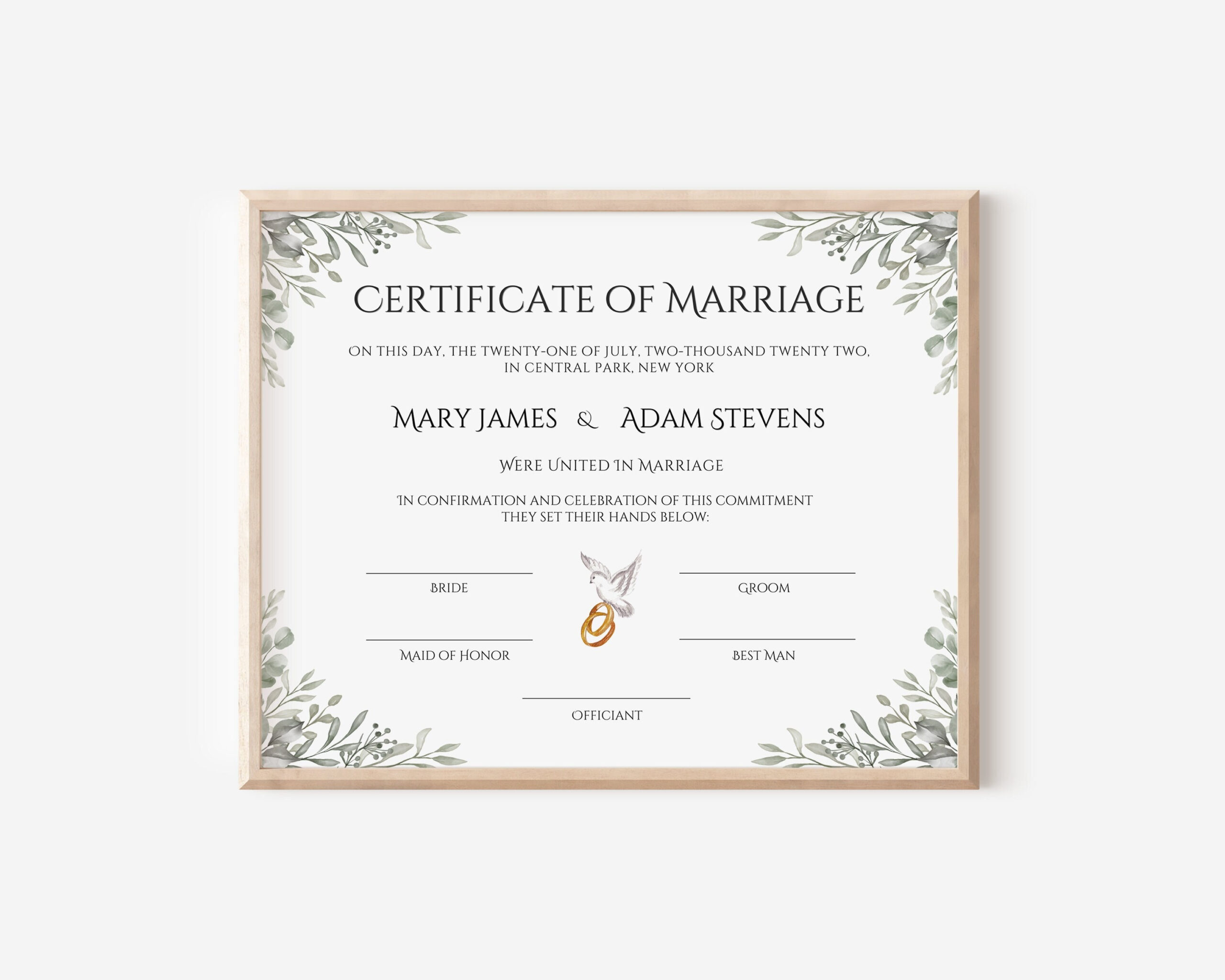 sample marriage certificate template